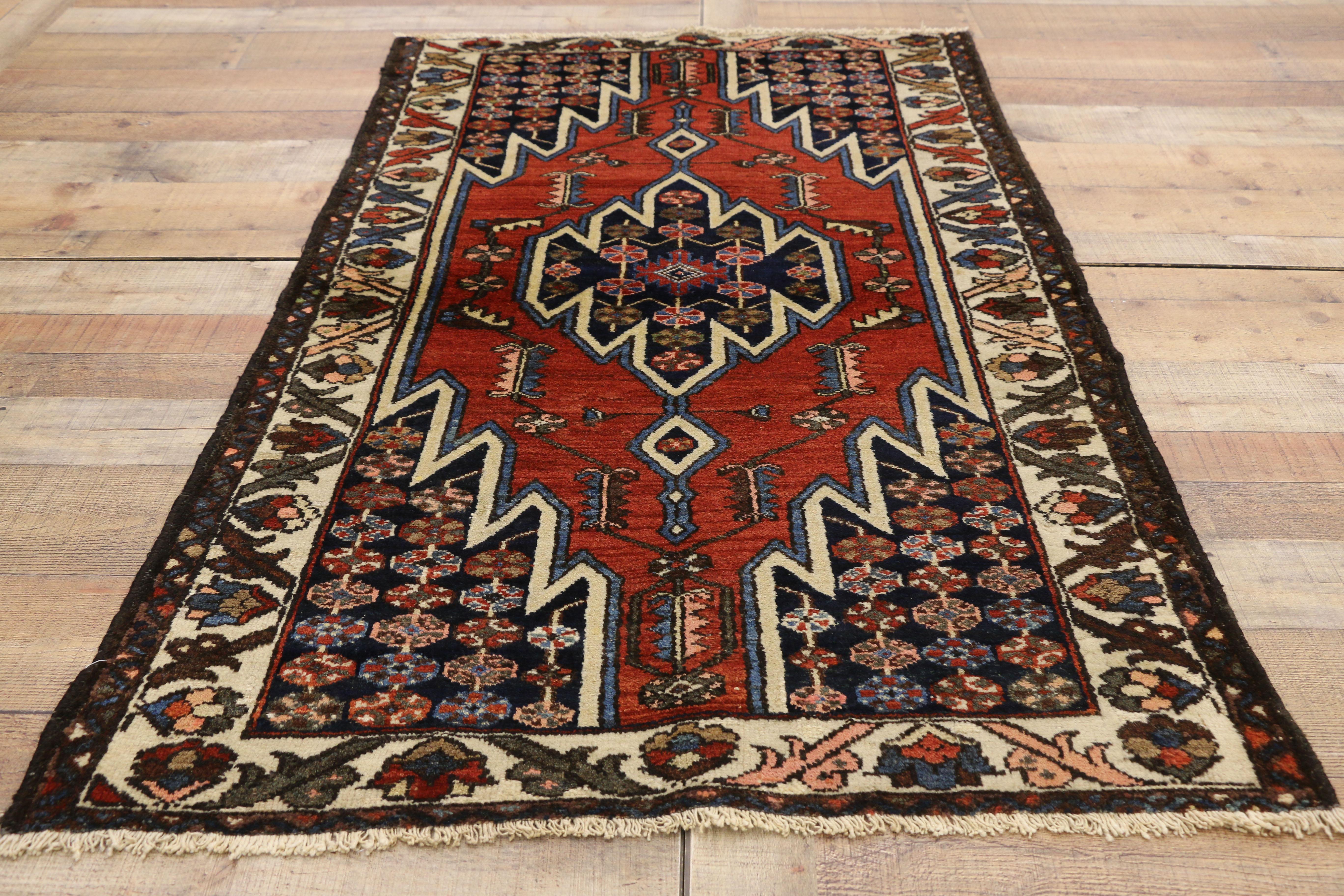 Antique Persian Mazlaghan Hamadan Rug with Modern Tribal Style For Sale 1