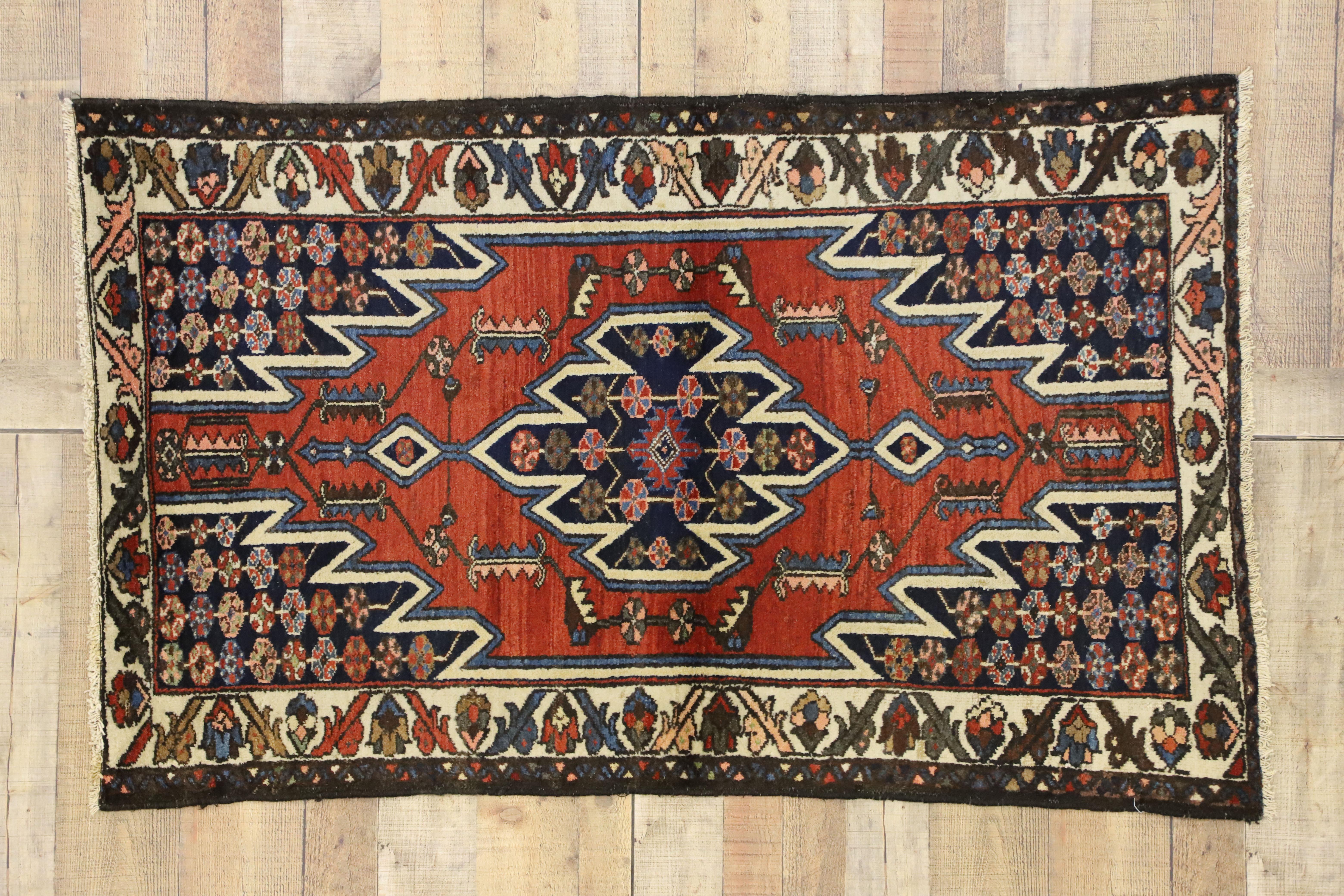 Antique Persian Mazlaghan Hamadan Rug with Modern Tribal Style For Sale 2