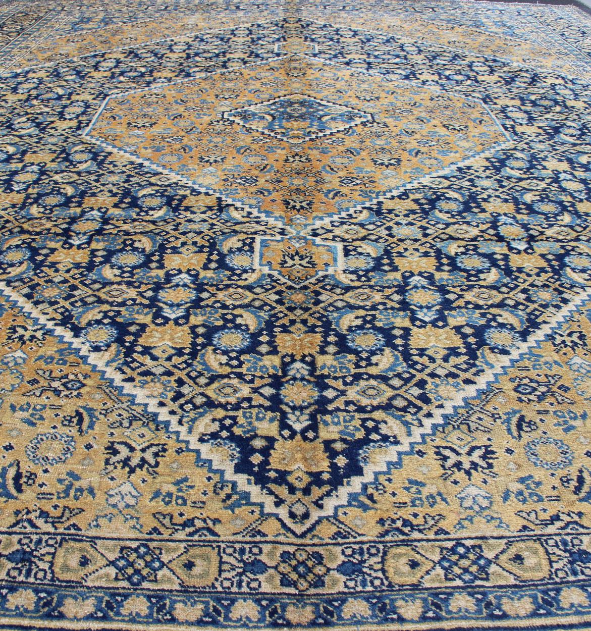 Antique Persian Tabriz Rug with Medallion And A Variety of Blue's and Gold's For Sale 4