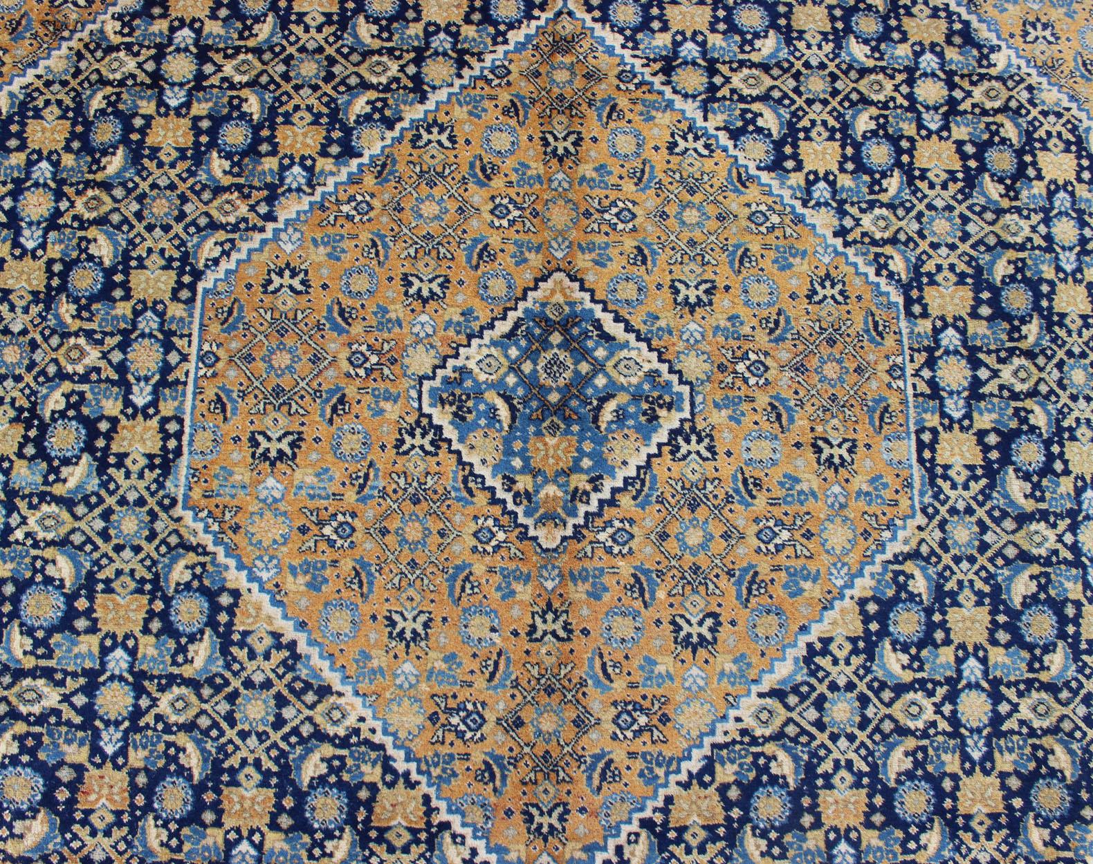 Antique Persian Tabriz Rug with Medallion And A Variety of Blue's and Gold's For Sale 6