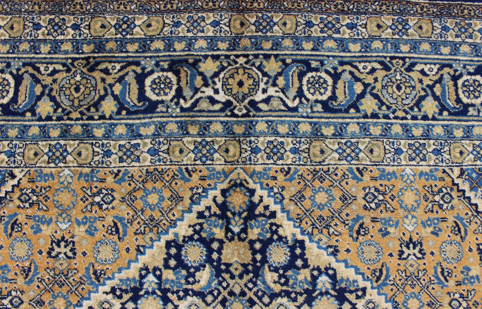 Antique Persian Tabriz Rug with Medallion And A Variety of Blue's and Gold's For Sale 9