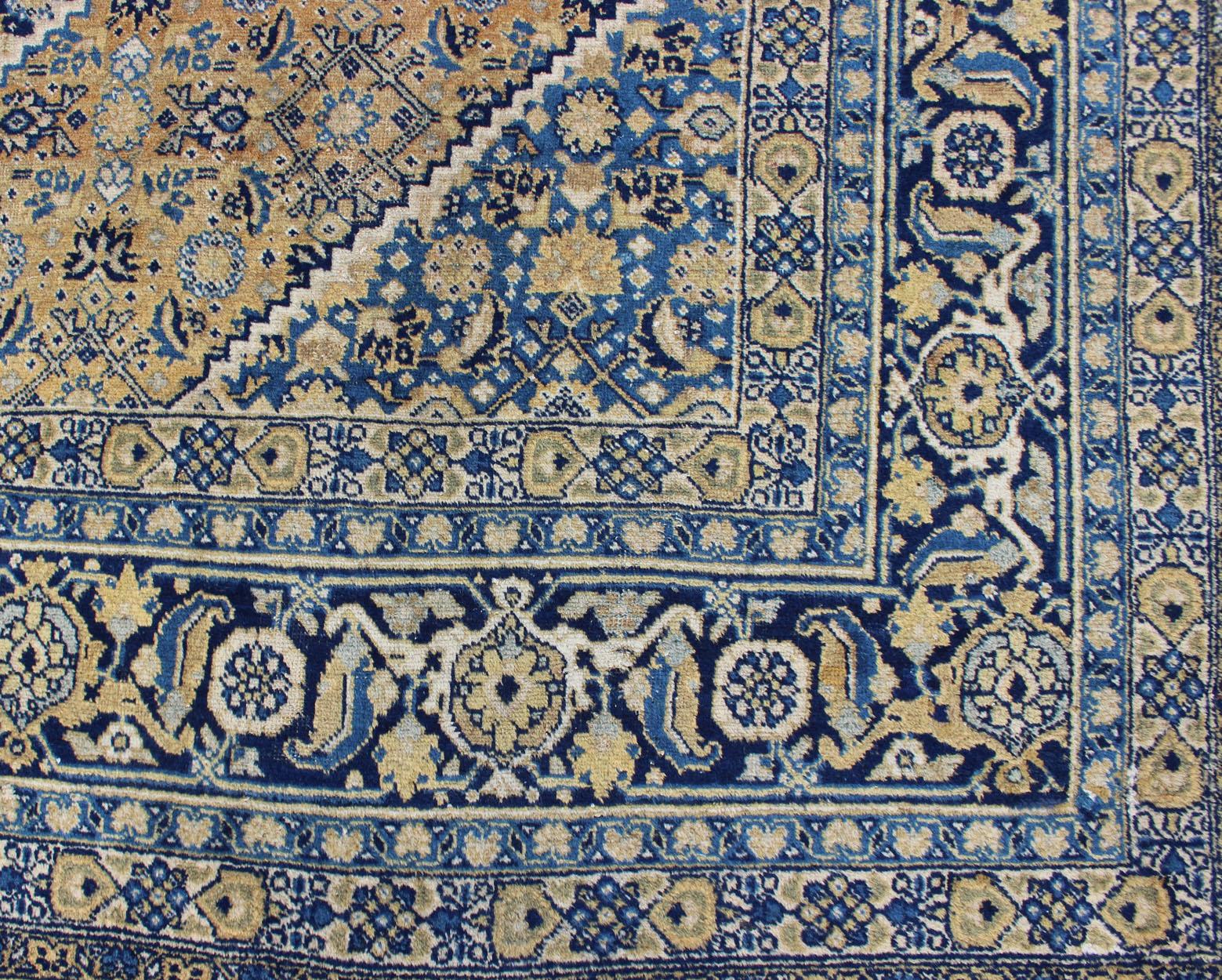Antique Persian Tabriz Rug with Medallion And A Variety of Blue's and Gold's For Sale 12