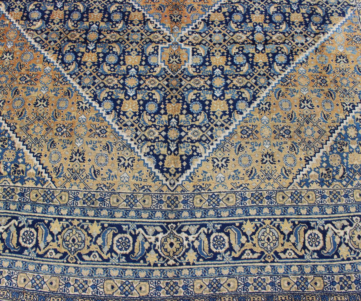 Antique Persian Tabriz Rug with Medallion And A Variety of Blue's and Gold's For Sale 13