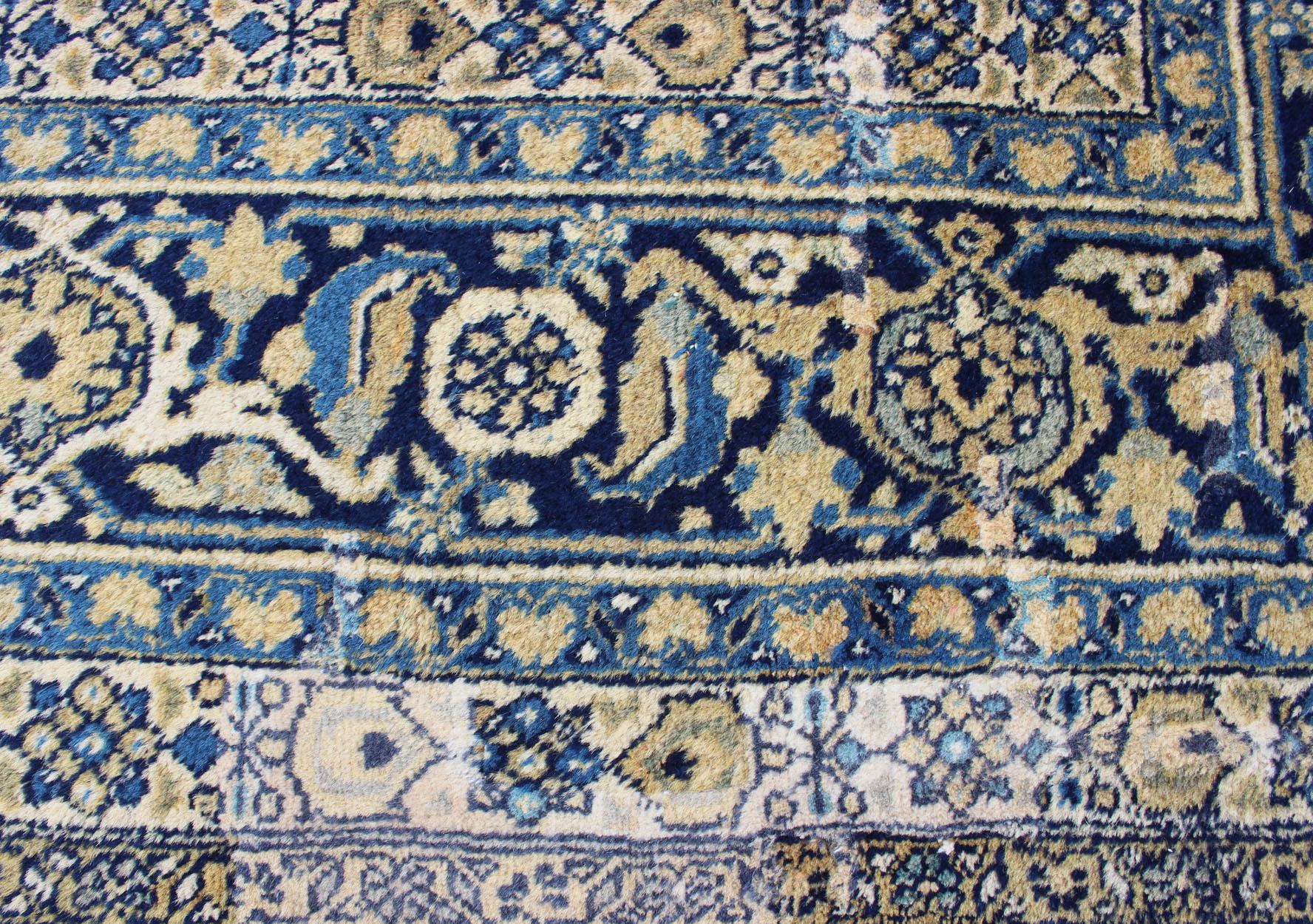 Antique Persian Tabriz Rug with Medallion And A Variety of Blue's and Gold's For Sale 14