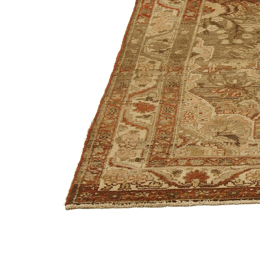 Hand-Woven Antique Persian Mehraban Rug with Brown & Gray Botanical Details on Ivory Field For Sale