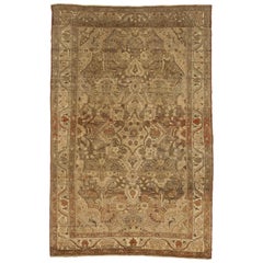 Antique Persian Mehraban Rug with Brown & Gray Botanical Details on Ivory Field