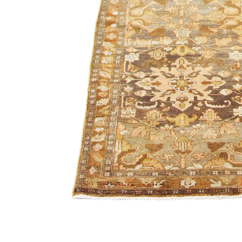 Hand-Woven Antique Persian Merhaban Runner Rug with Brown and Pink Floral Details For Sale