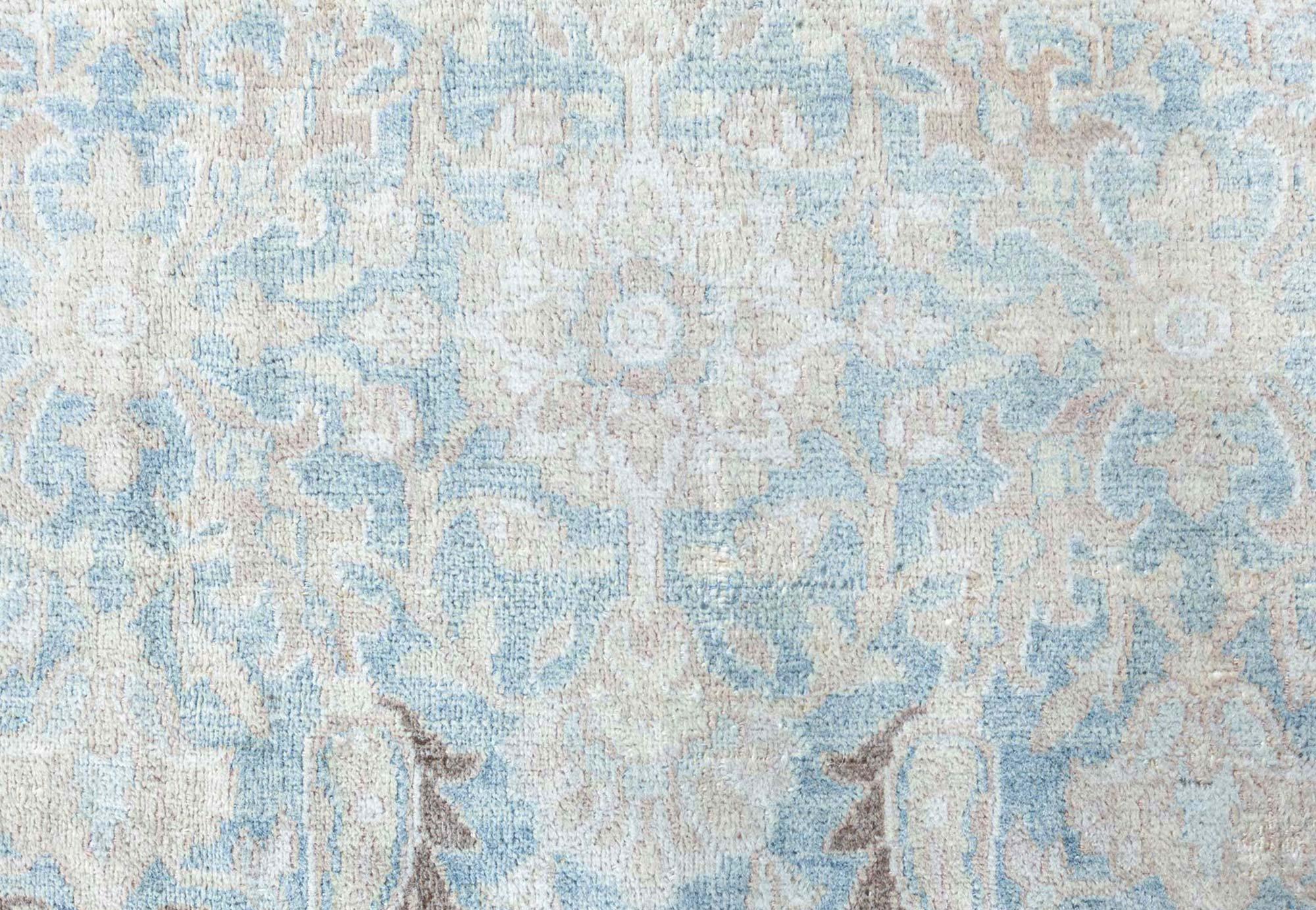 Hand-Knotted Doris Leslie Blau Antique Persian Meshad Beige Blue Rug For Sale