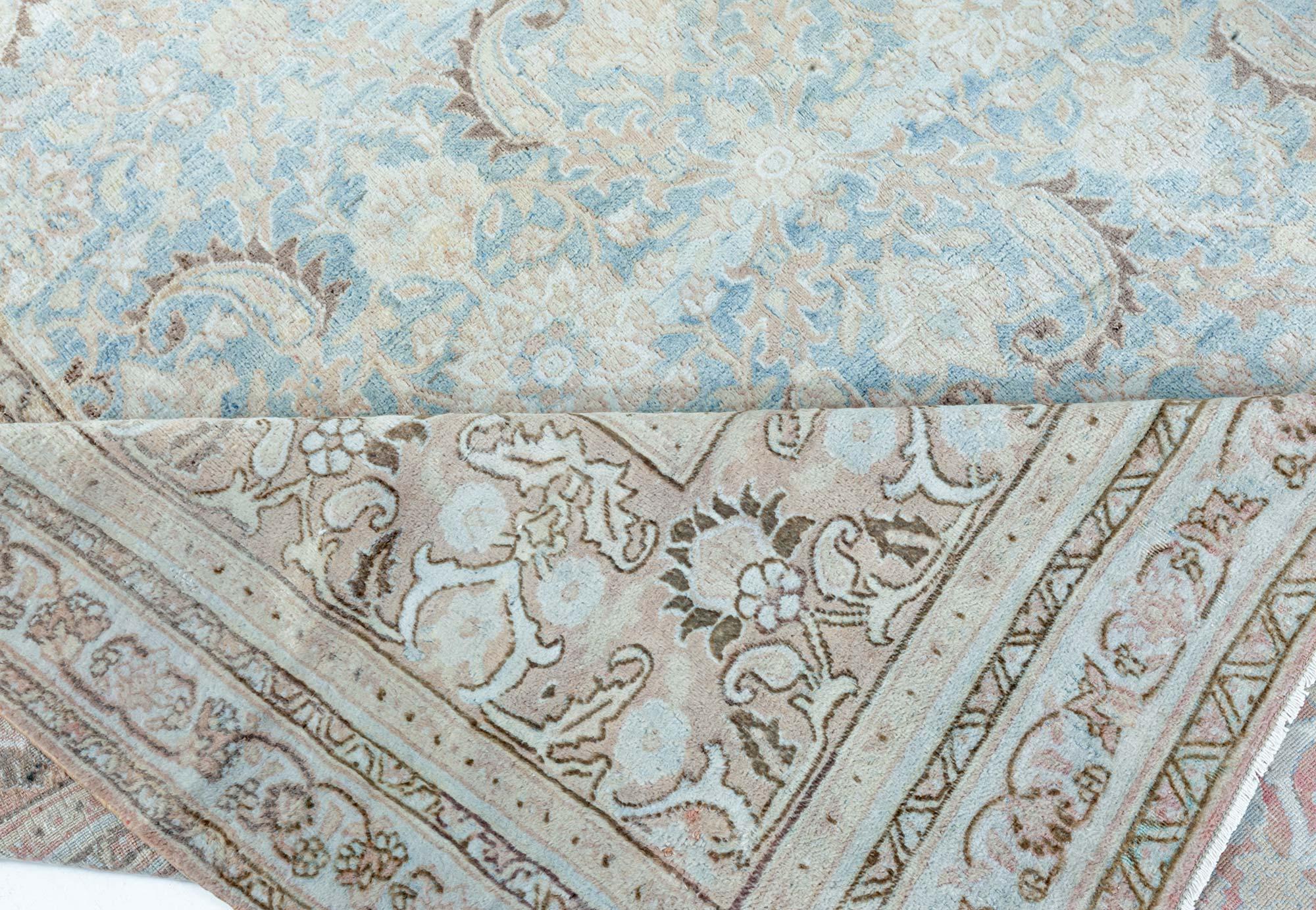 Wool Doris Leslie Blau Antique Persian Meshad Beige Blue Rug For Sale
