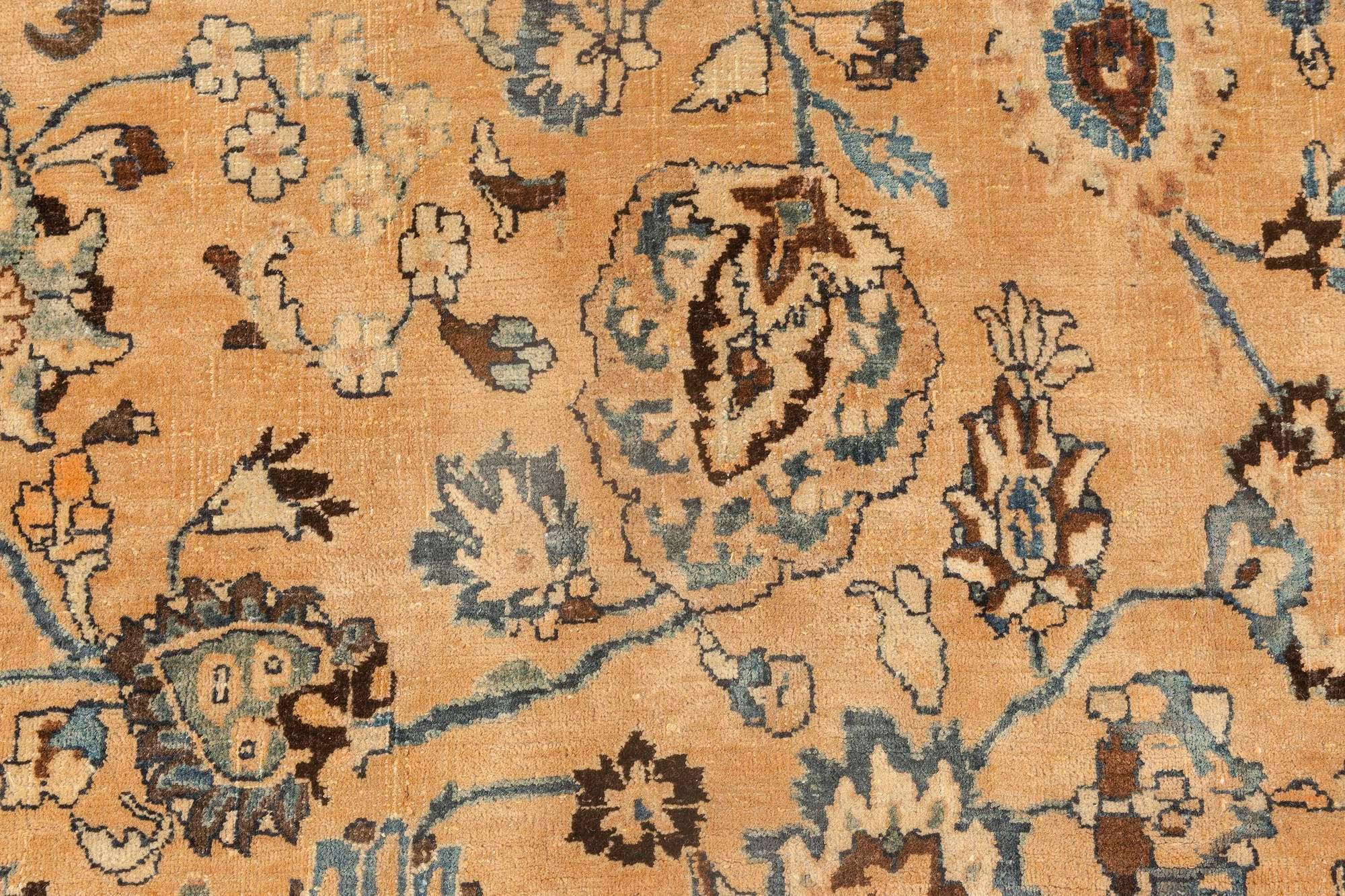 Antique Persian Meshad Blue, Beige, Brown Handmade Wool Rug
Size: 12'4
