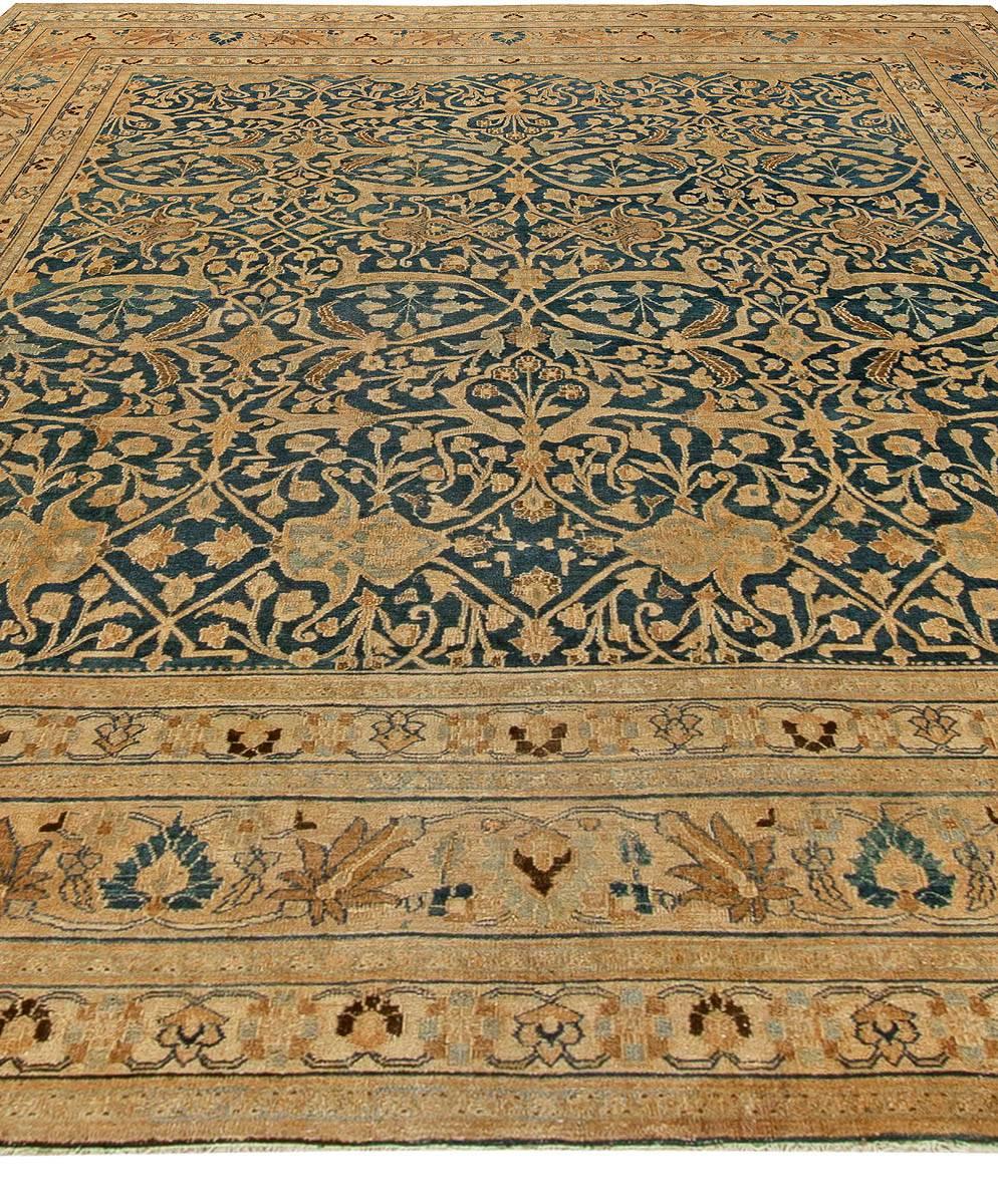 Antique Persian Meshad Botanic Handwoven Wool Rug In Good Condition For Sale In New York, NY