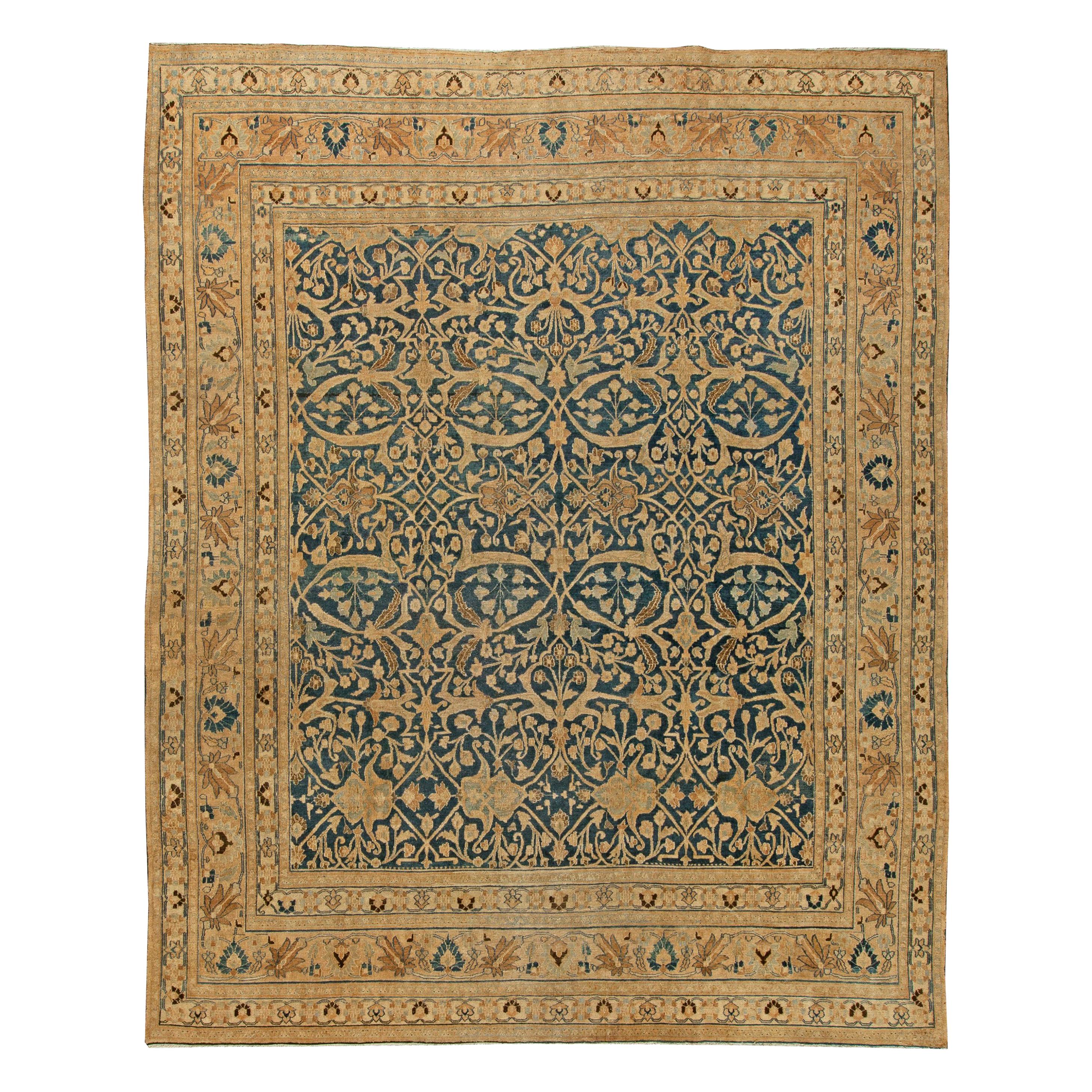 Antique Persian Meshad Botanic Handwoven Wool Rug For Sale