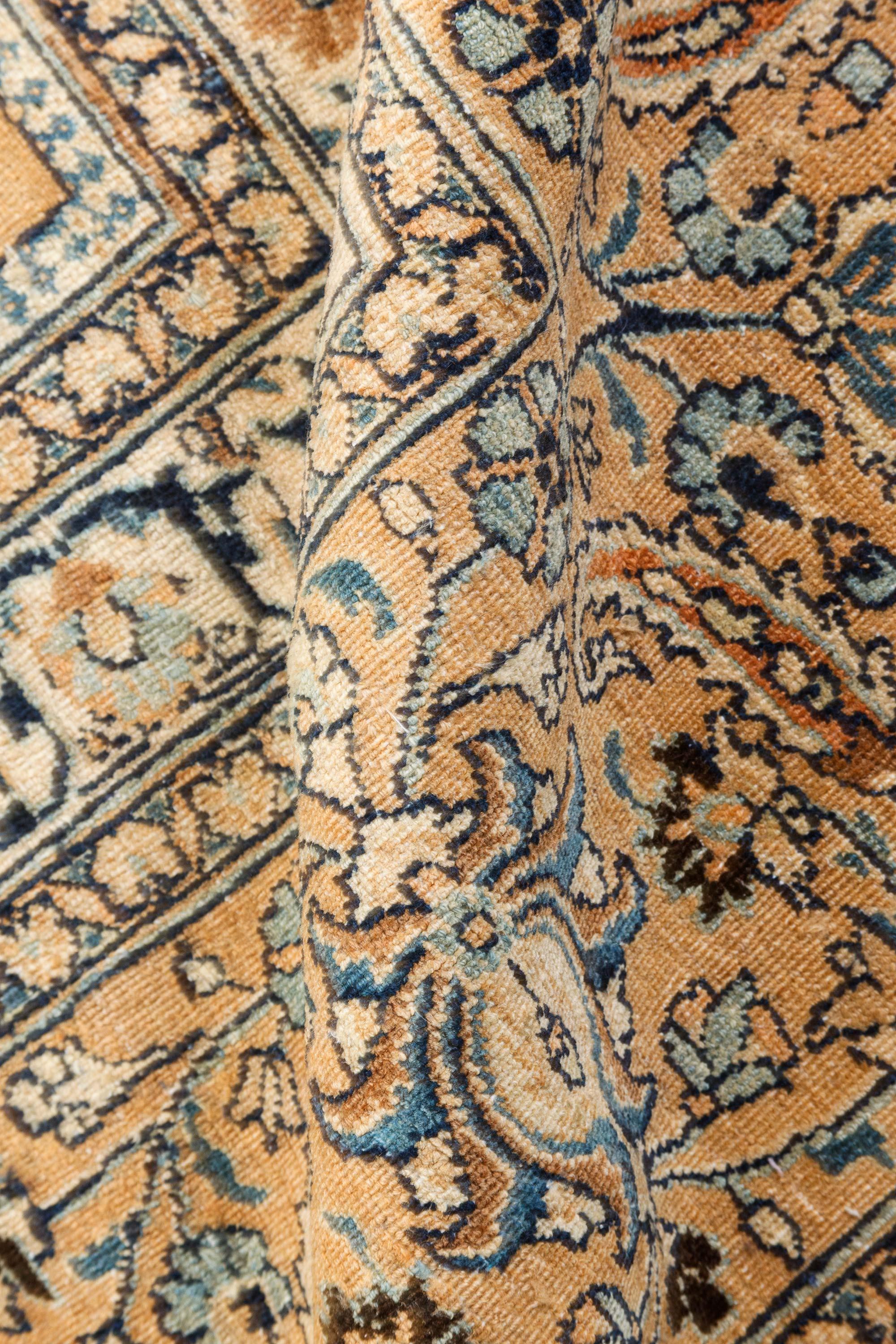 Antique Persian Meshad Botanic Handmade Wool Carpet.
Size: 13'9