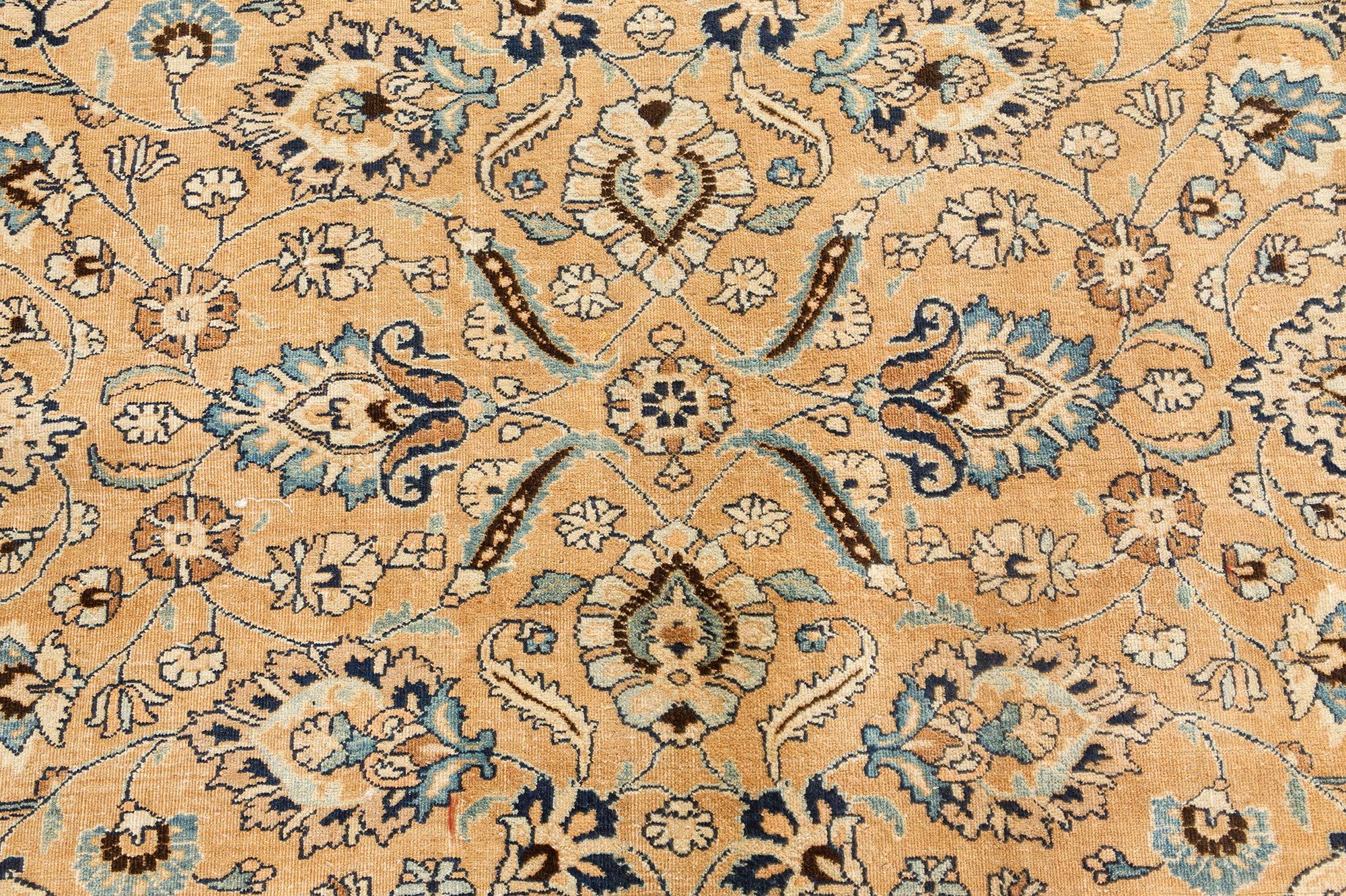 Antique Persian Meshad Botanic Handmade Wool Carpet In Good Condition For Sale In New York, NY