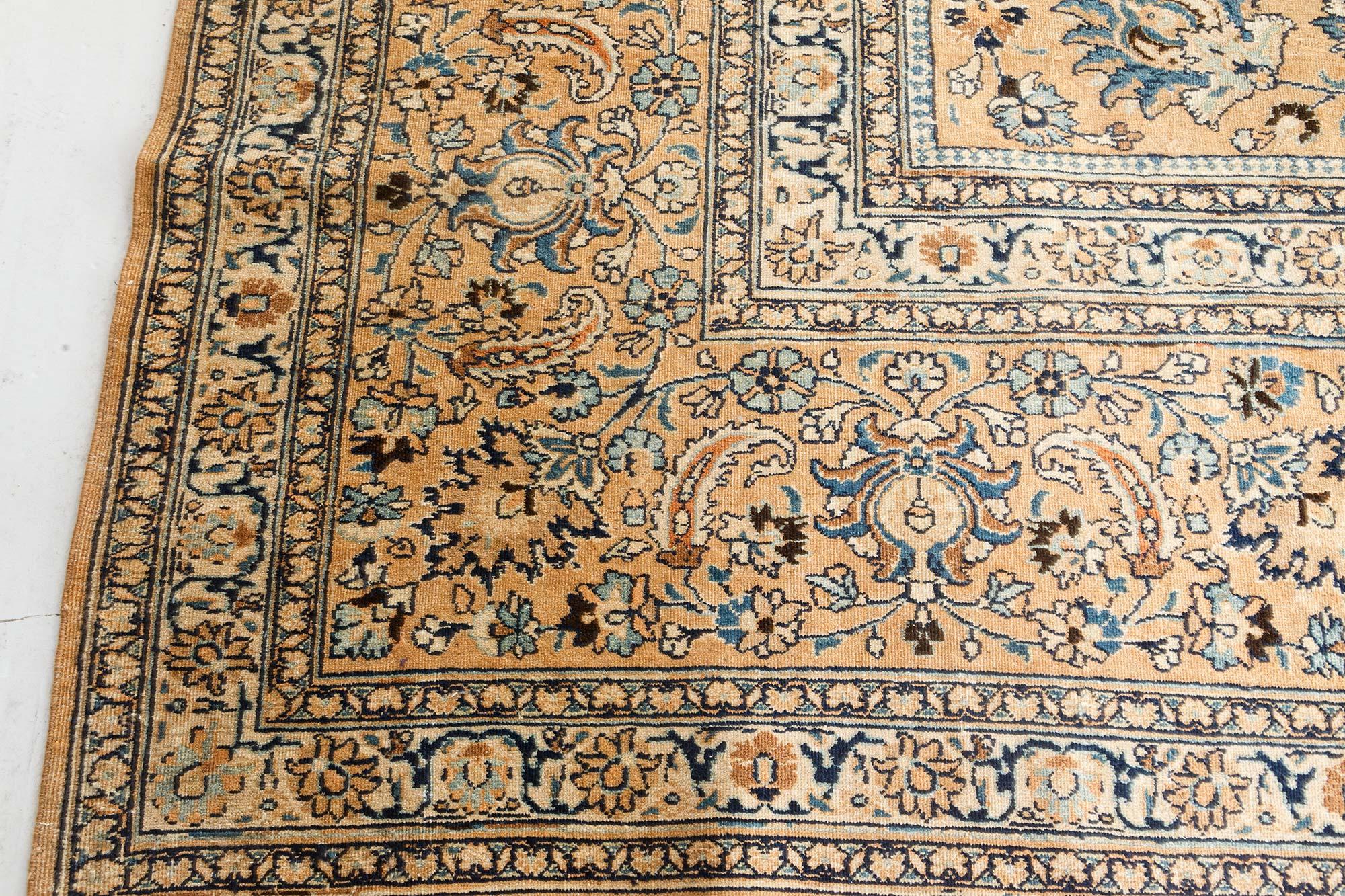 20th Century Antique Persian Meshad Botanic Handmade Wool Carpet For Sale