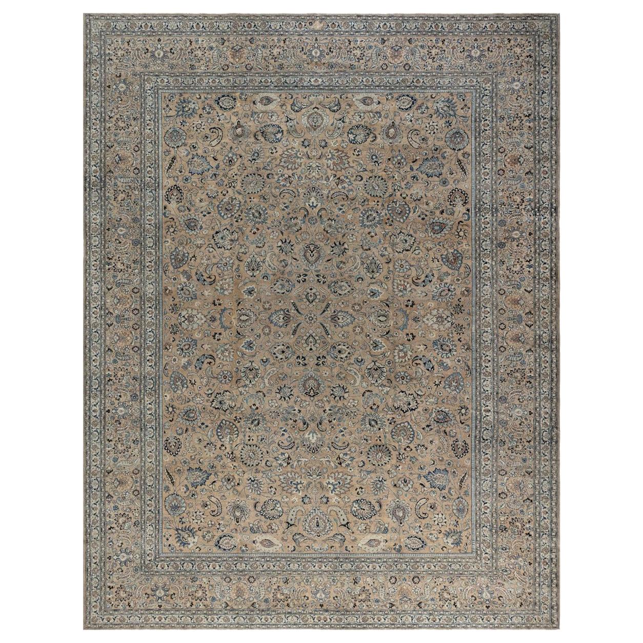 Antique Persian Meshad Botanic Handmade Wool Carpet For Sale