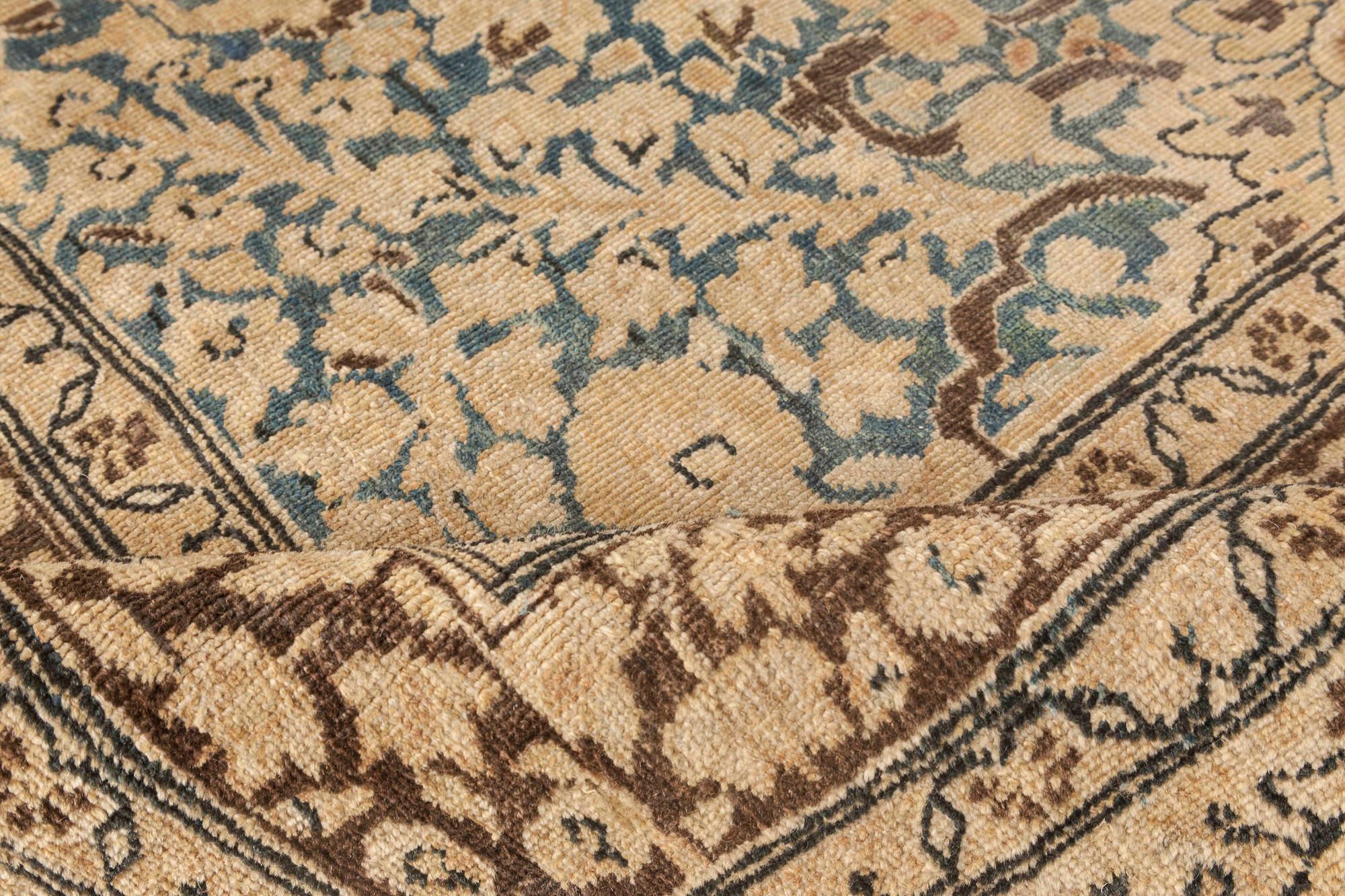 Hand-Woven Antique Persian Meshad Handmade Wool Rug For Sale
