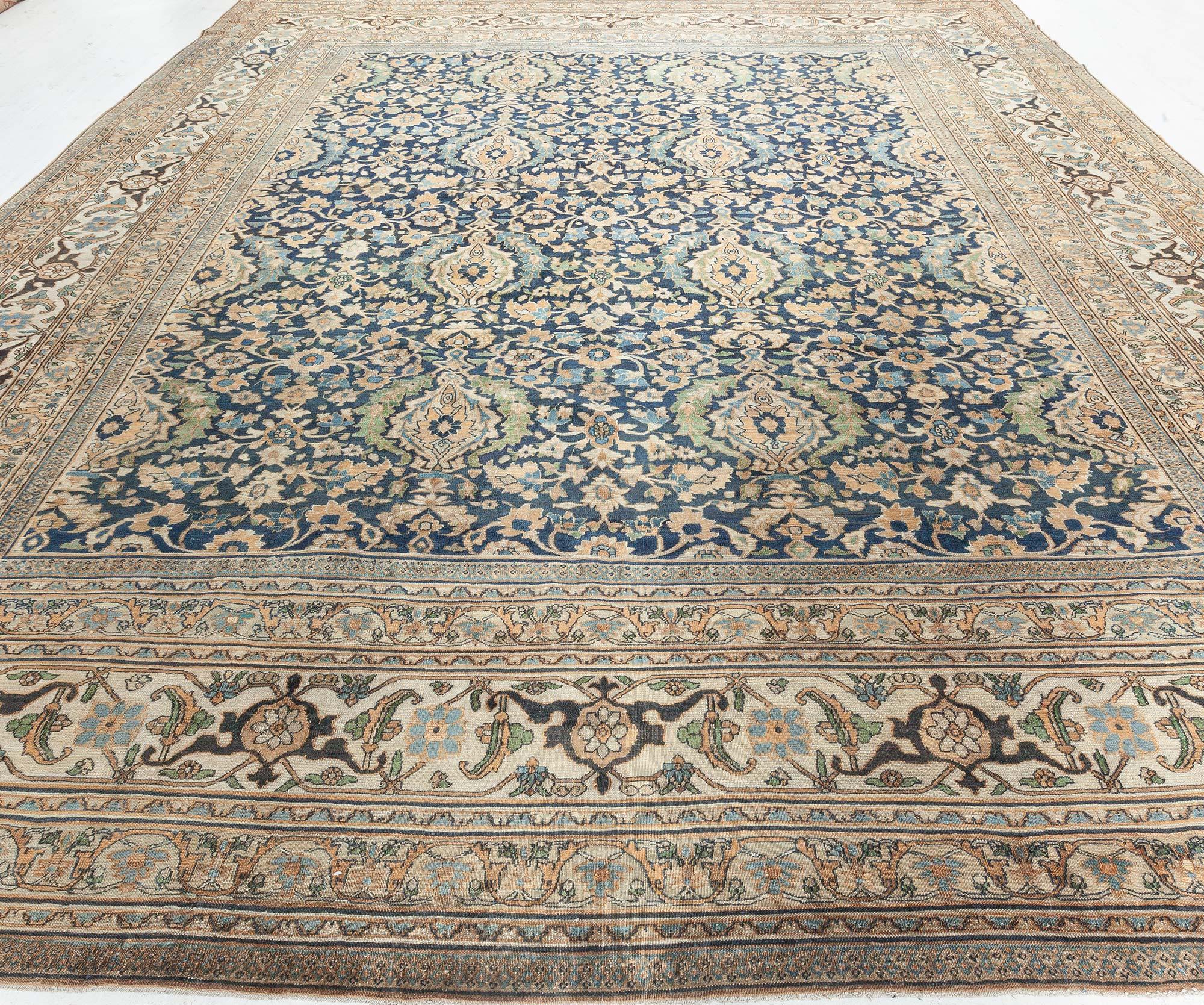 Hand-Knotted Antique Persian Meshad Rug For Sale