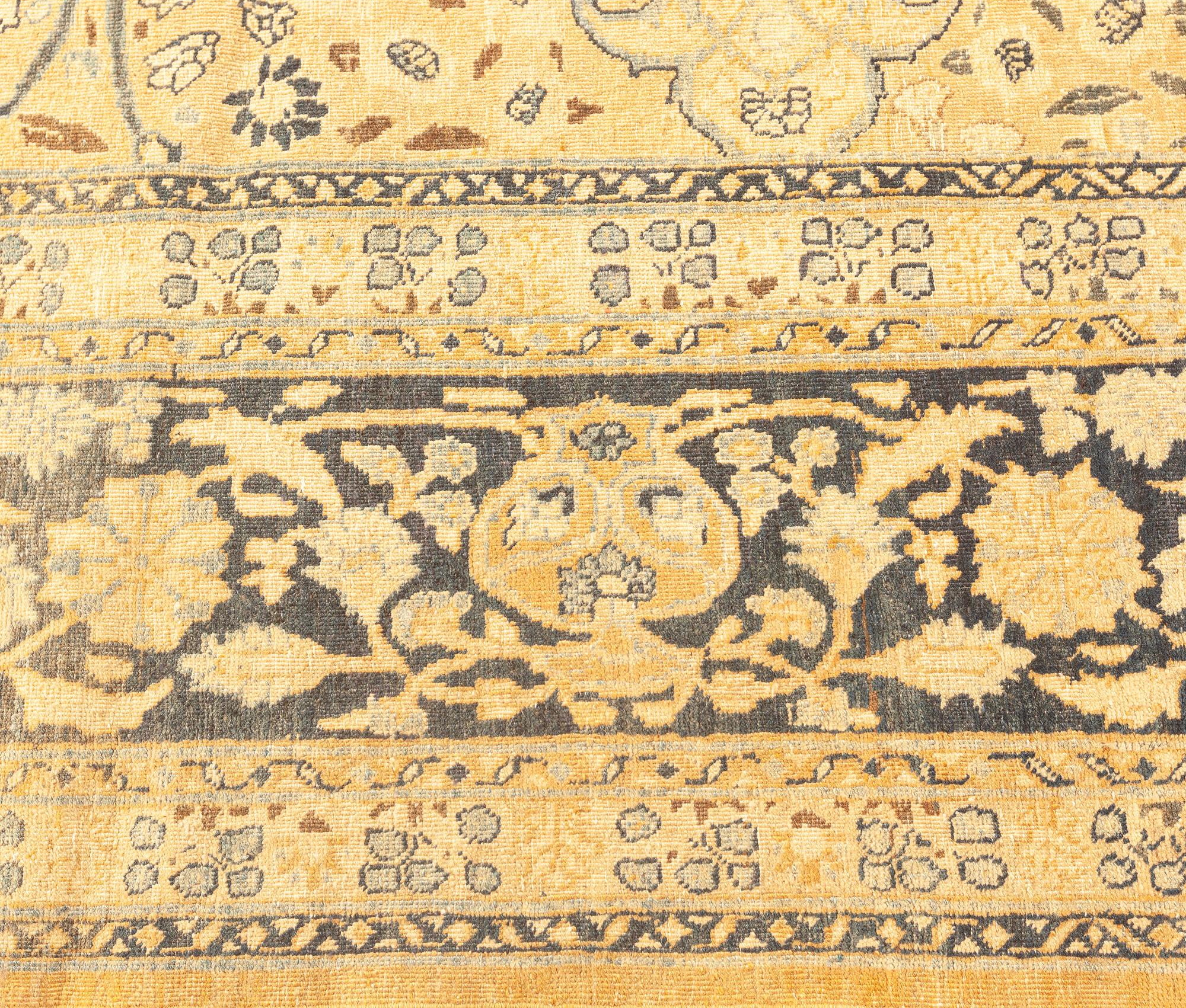 19th Century Antique Persian Meshad Botanic Handmade Wool Rug For Sale
