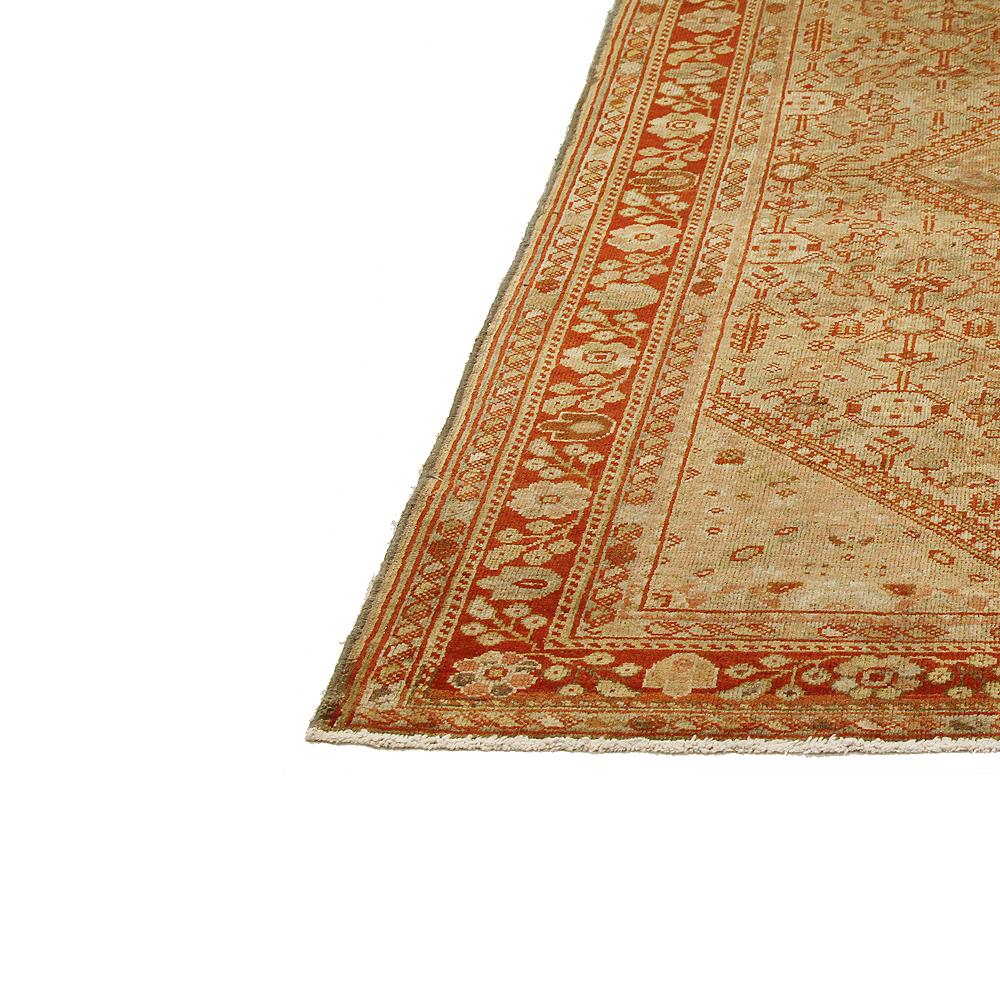 Hand-Woven Antique Persian Meshkabad Rug with Diamond Floral Medallion in Red and Beige For Sale