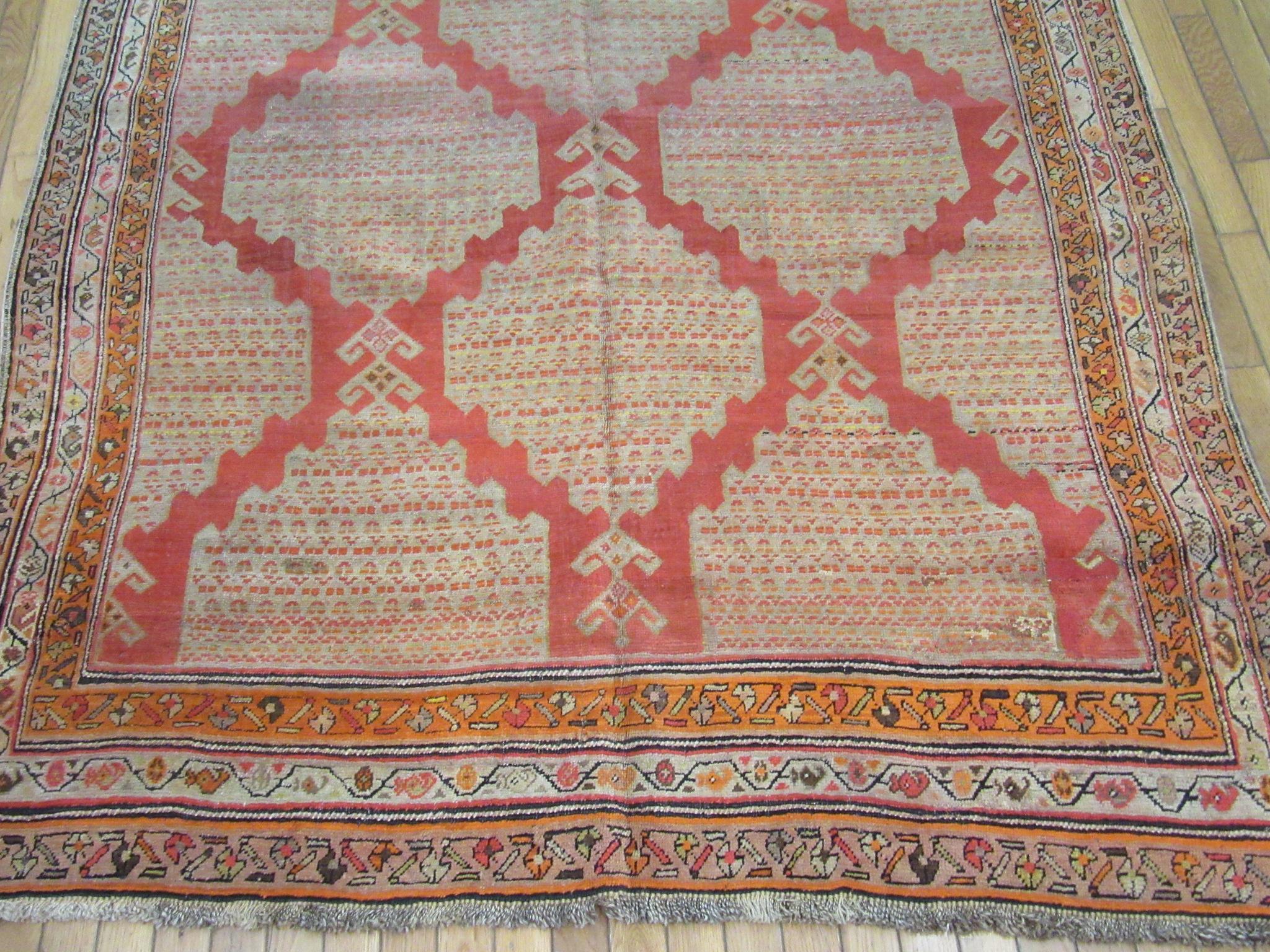 Antique Hand Knotted Wool Red Persian Meshkin Gallery Rug For Sale 1