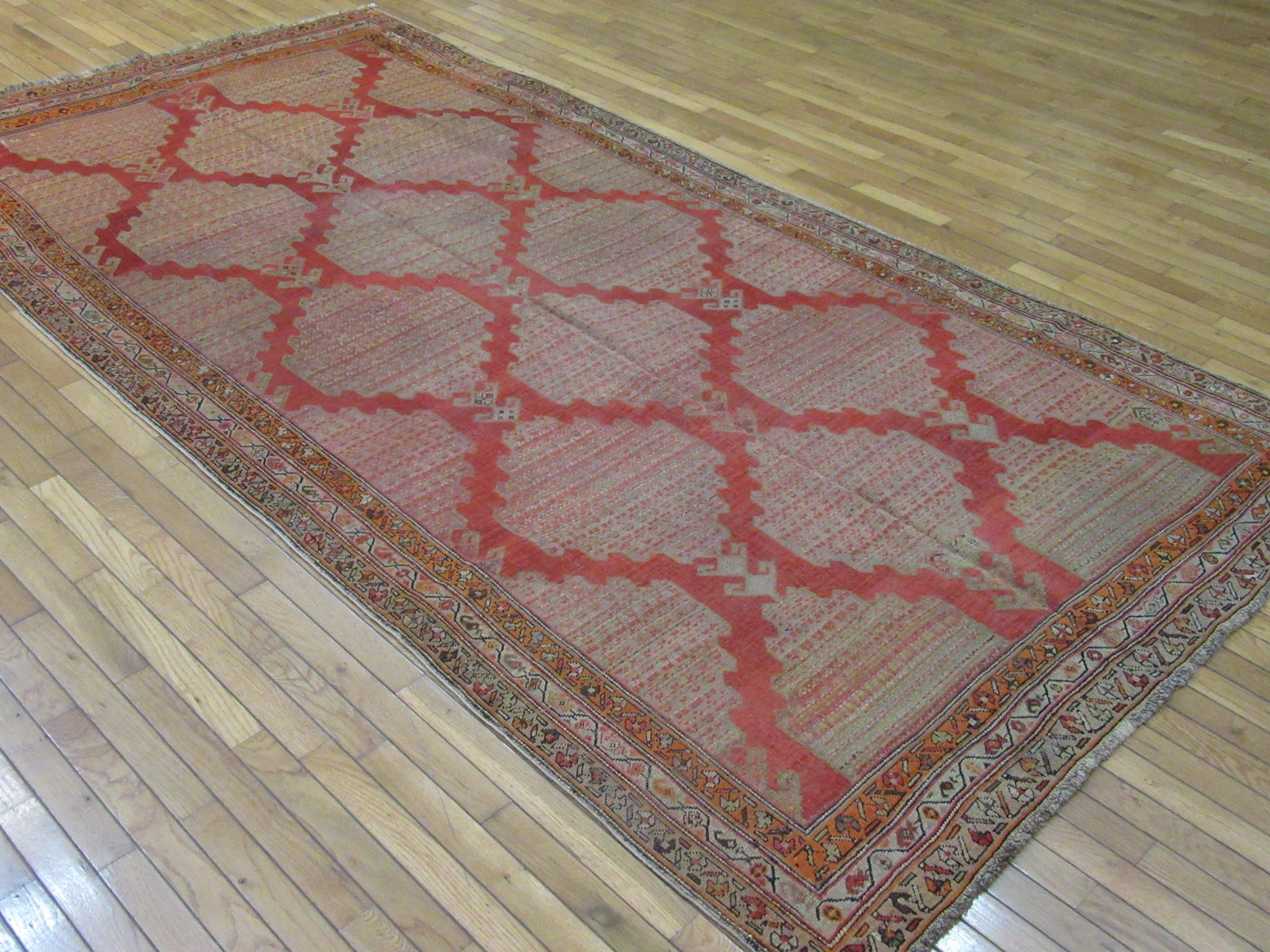 Antique Hand Knotted Wool Red Persian Meshkin Gallery Rug For Sale 2