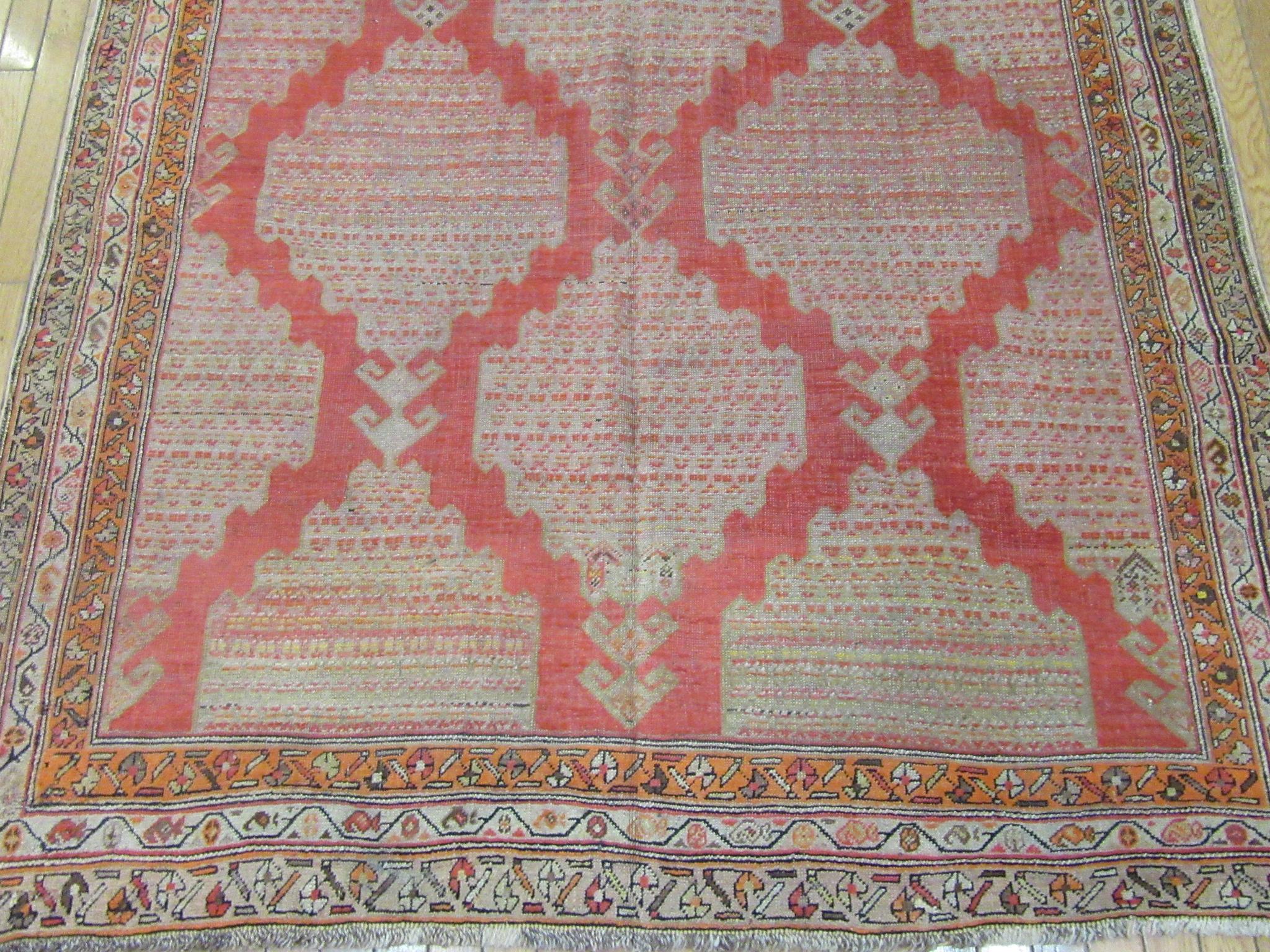 Hand-Knotted Antique Hand Knotted Wool Red Persian Meshkin Gallery Rug For Sale