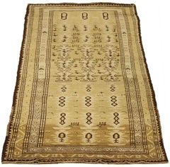 Antique Persian Meshkin Runner Rug with Brown Geometric Details on Ivory Field