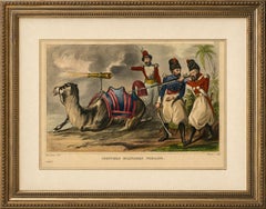 Antique Persian Military Scene with Camel, Hand-Colored Engraving c1820