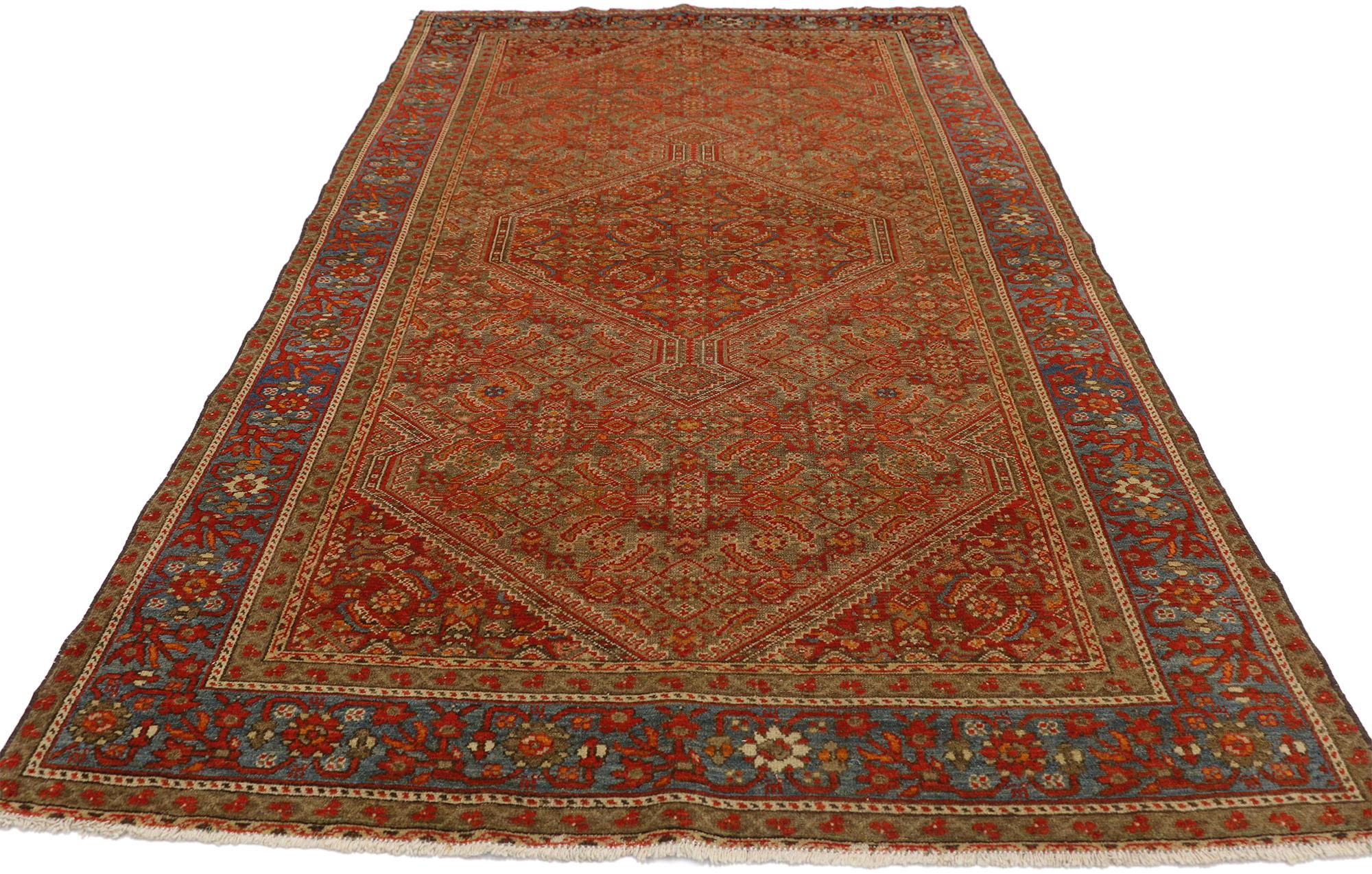 Hand-Knotted Antique Persian Mishan Malayer Rug with Northwestern Arts & Crafts Style For Sale