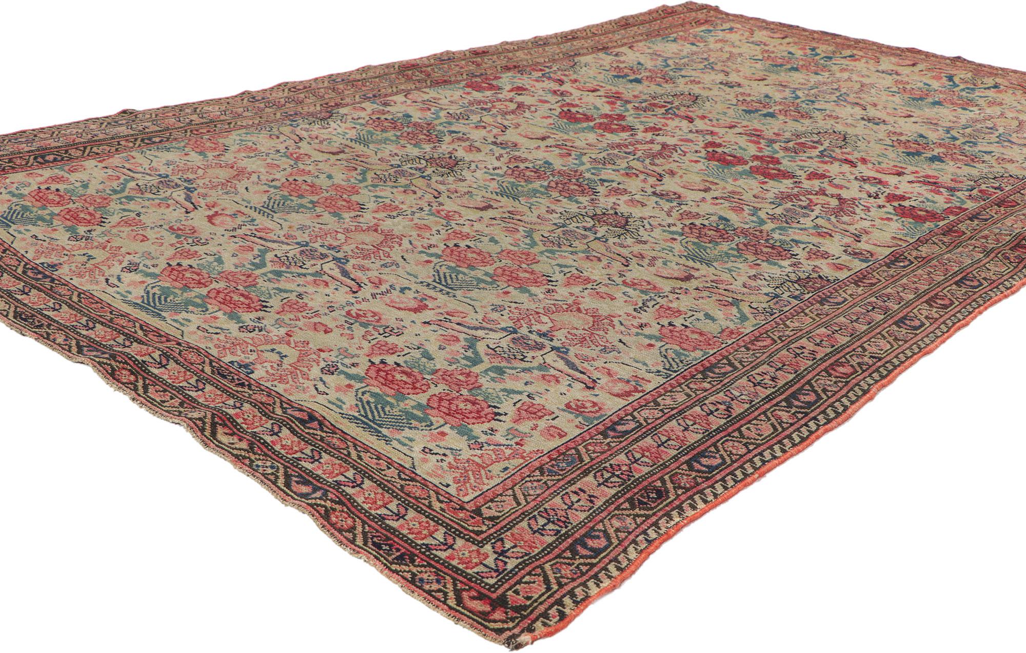 78517 Antique Persian Mishan Malayer rug, 04'01 x 06'02. Emanating timeless style with incredible detail and texture, this hand knotted wool antique Persian Mishan Malayer rug is a captivating vision of woven beauty. The eye-catching Zili Sultan