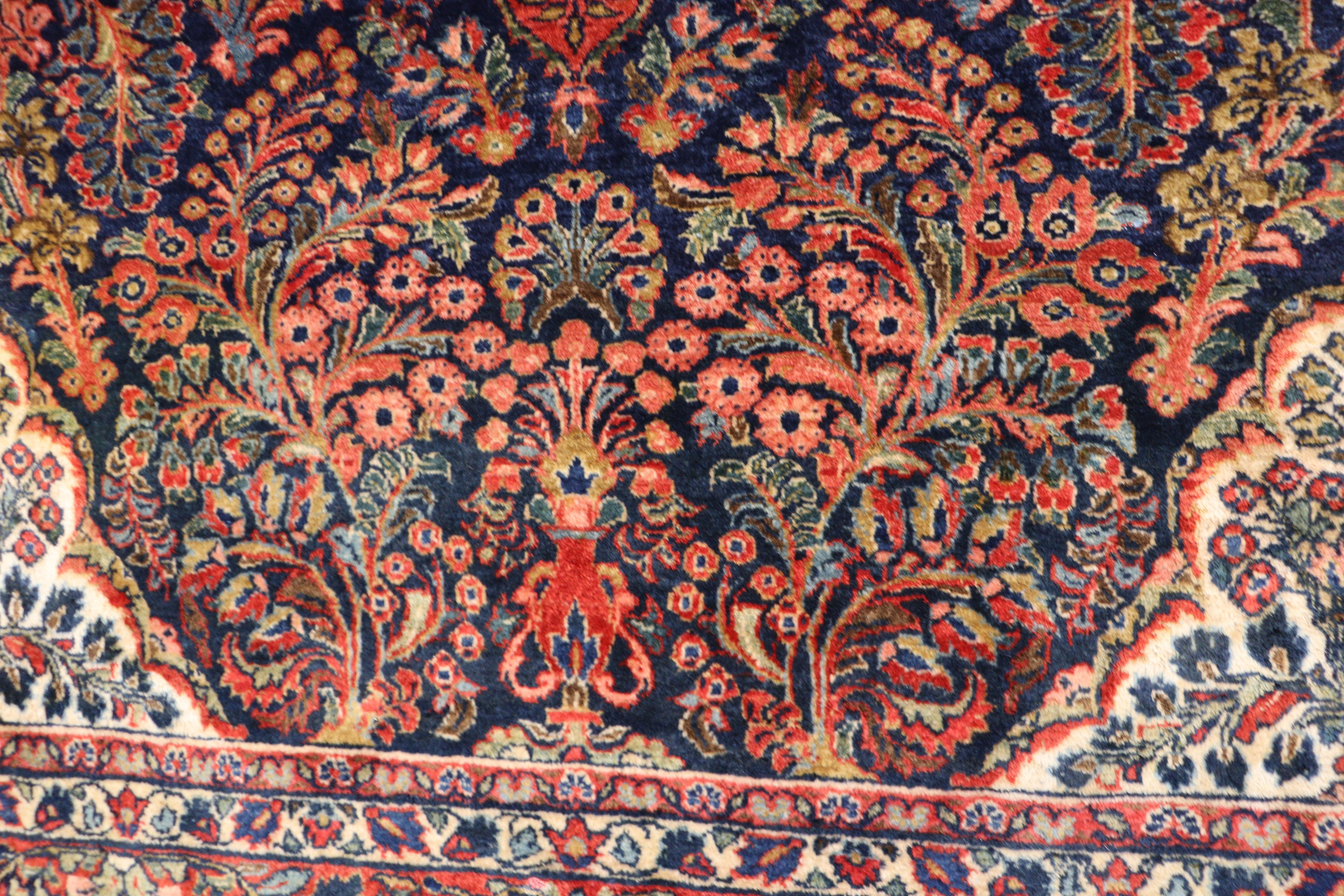 Hand-Knotted Antique Persian Mohajeran Sarouk Blue For Sale