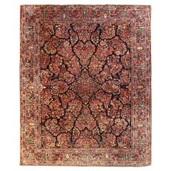 Antique Persian Mohajeran Sarouk, Blue, Great Size Antique Persian Mohajeran Sarouk, Blue, Great Size