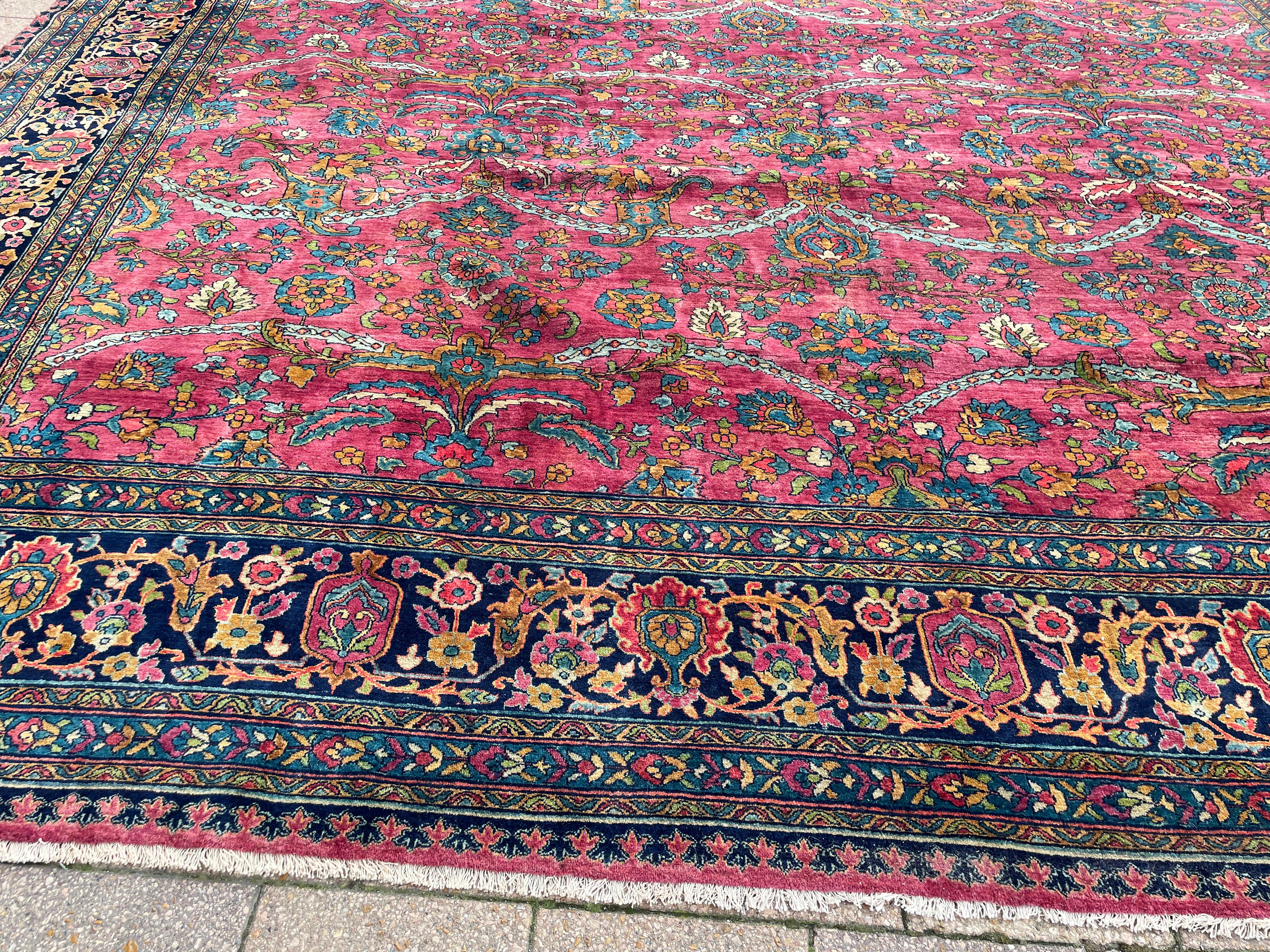 Wool Antique Persian Mohajeran Sarouk carpet, Most Unusual For Sale