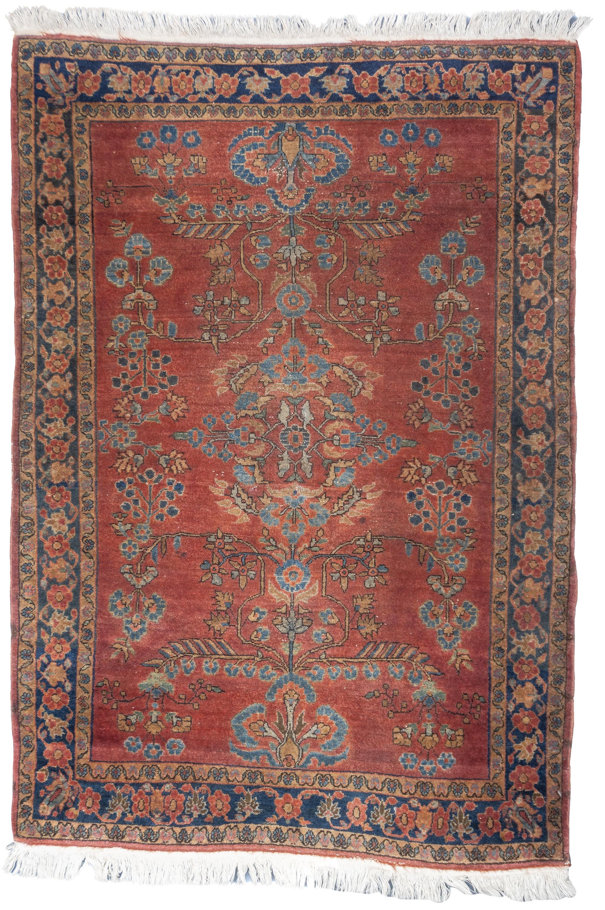Hand-Knotted Antique Persian Mohajeran Sarouk Rug 3'3'' x 4'8'' For Sale