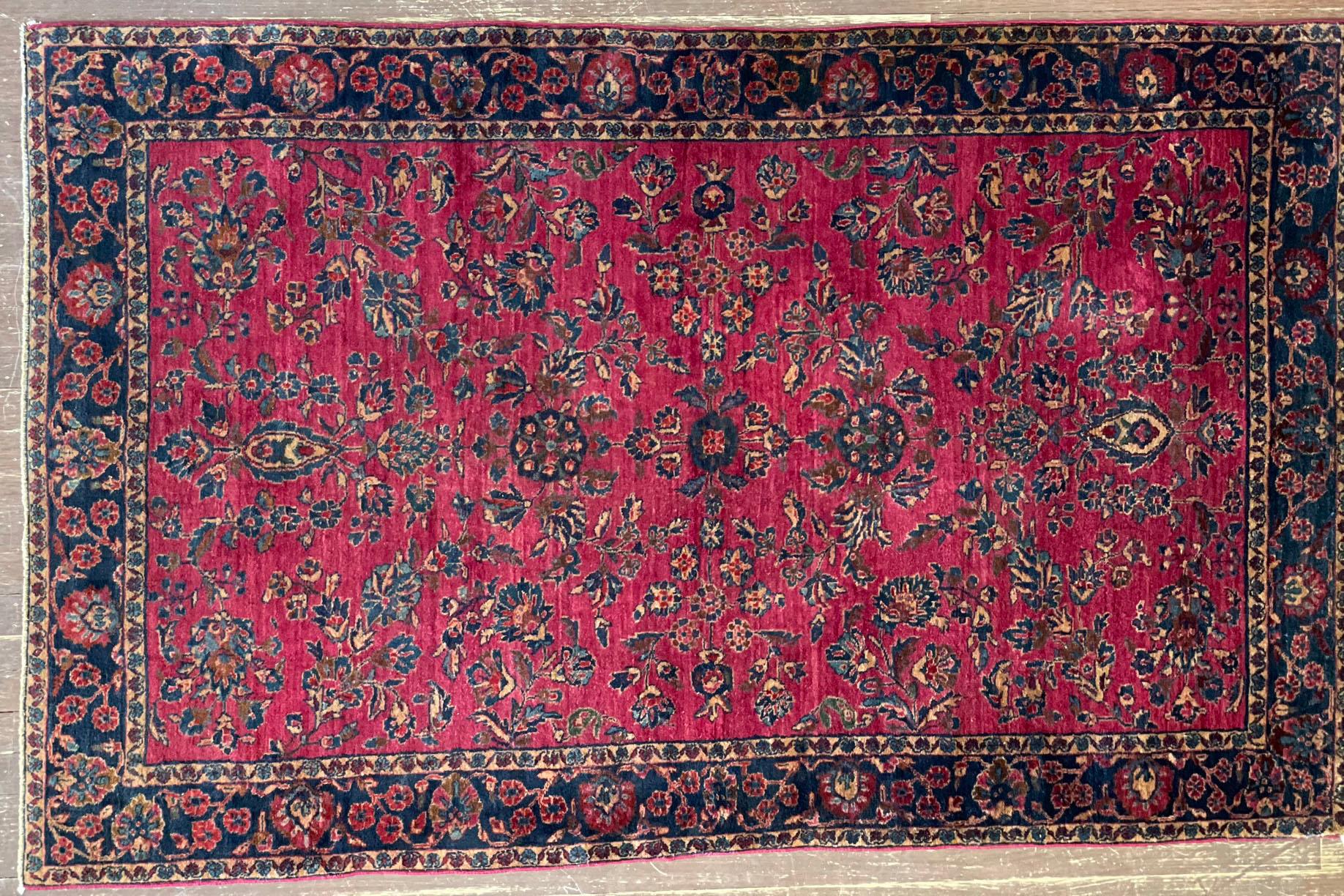 Sarouk Farahan Antique Persian Mohajeran Sarouk Rug, c-1910 4' x 6'4
