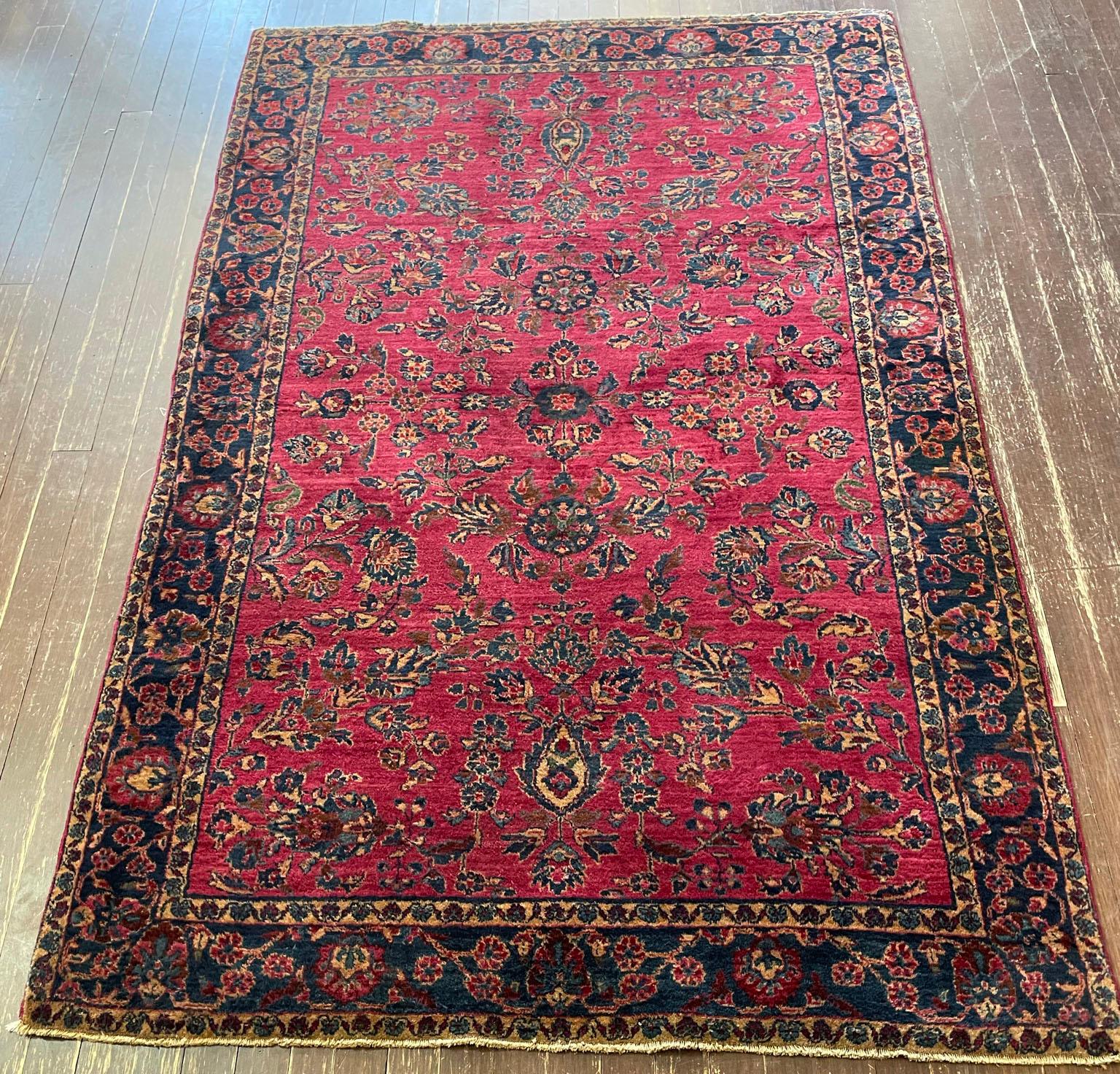 Hand-Knotted Antique Persian Mohajeran Sarouk Rug, c-1910 4' x 6'4