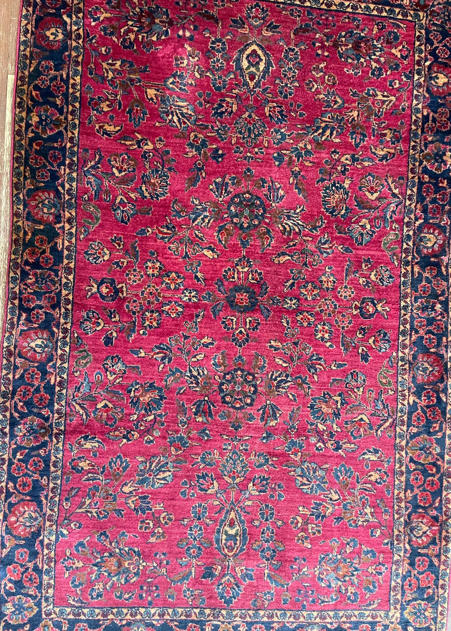 Wool Antique Persian Mohajeran Sarouk Rug, c-1910 4' x 6'4