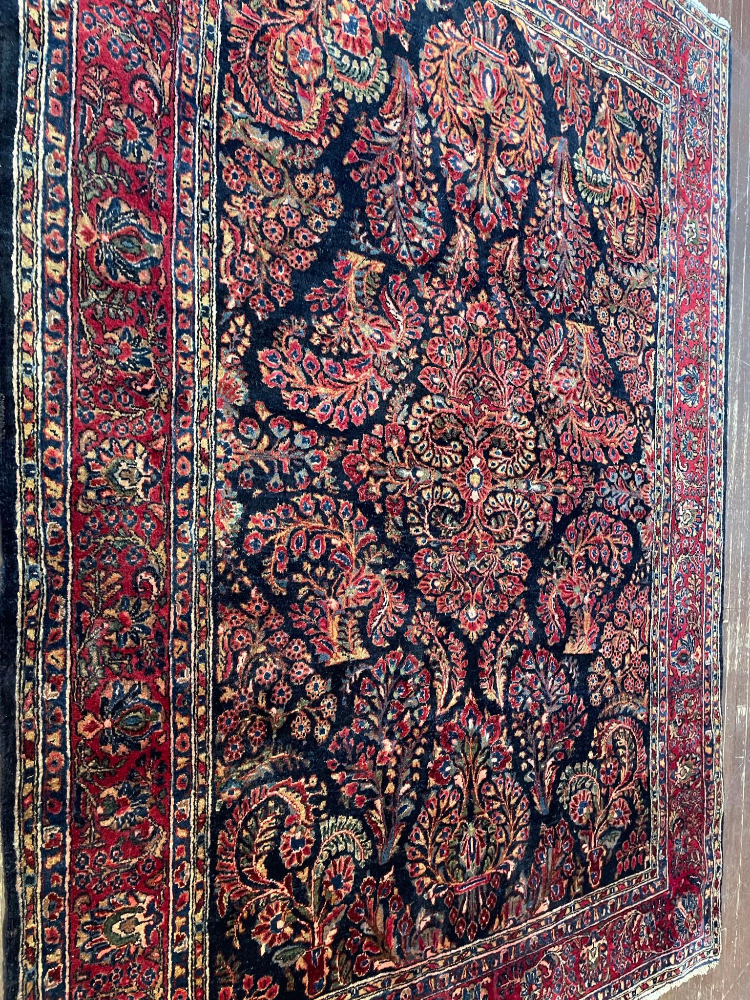 Sarouk Farahan Antique Persian Mohajeran Sarouk Rug, c-1920's 6' x 8'6