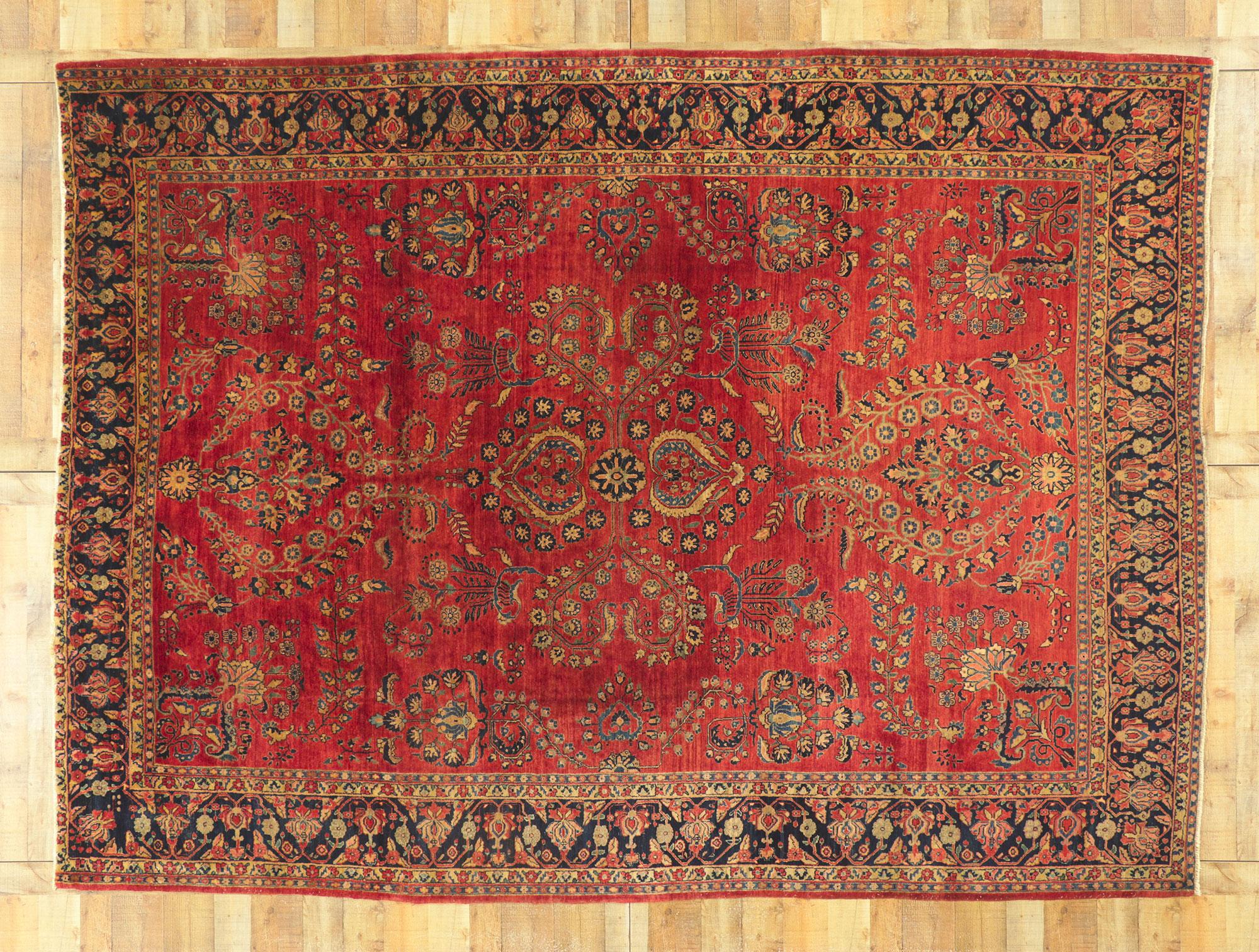 Wool Antique Persian Mohajeran Sarouk Rug For Sale