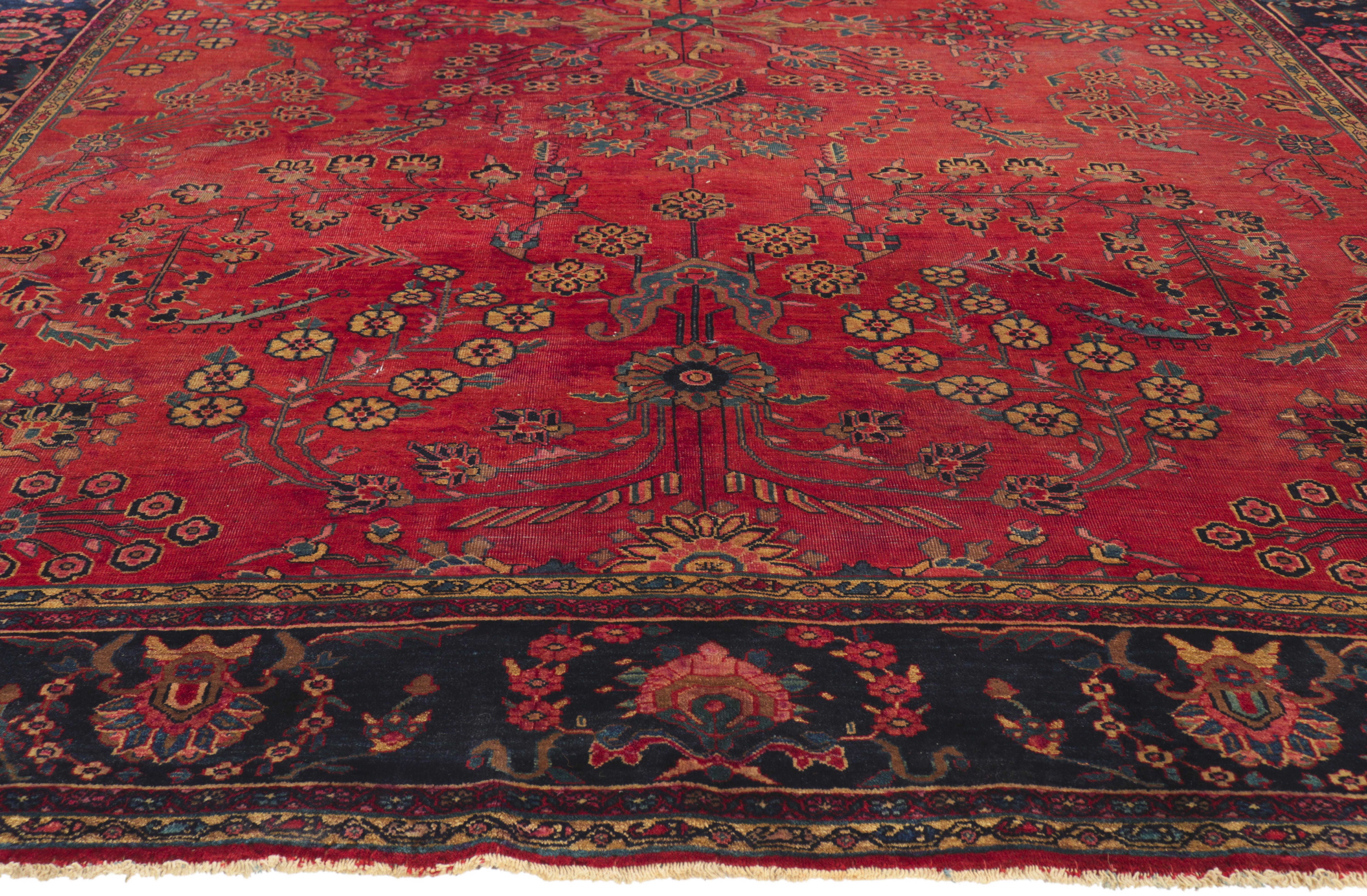 Hand-Knotted Antique Persian Mohajeran Sarouk Rug with Beguiling Decadence For Sale