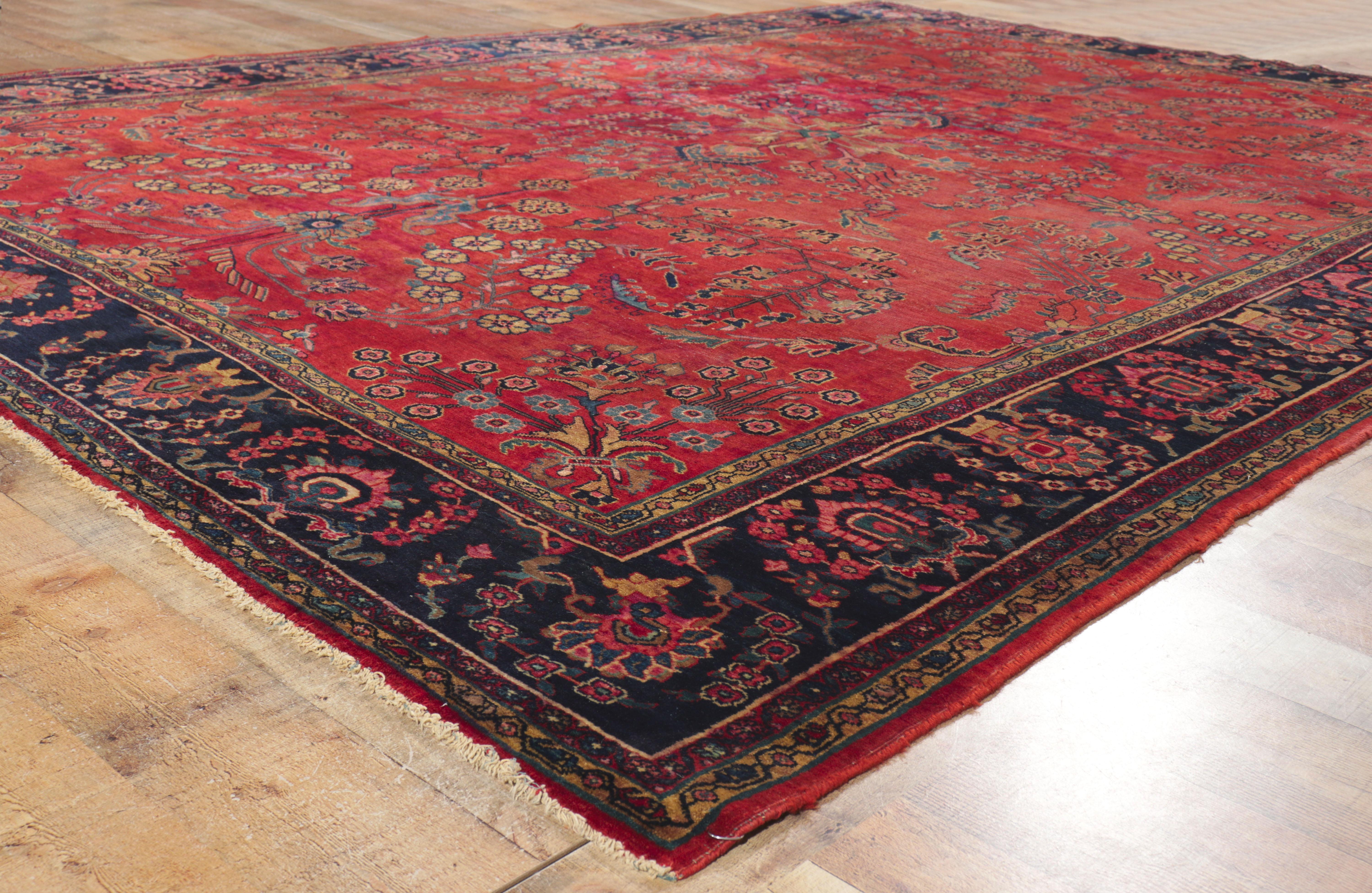 Wool Antique Persian Mohajeran Sarouk Rug with Beguiling Decadence For Sale