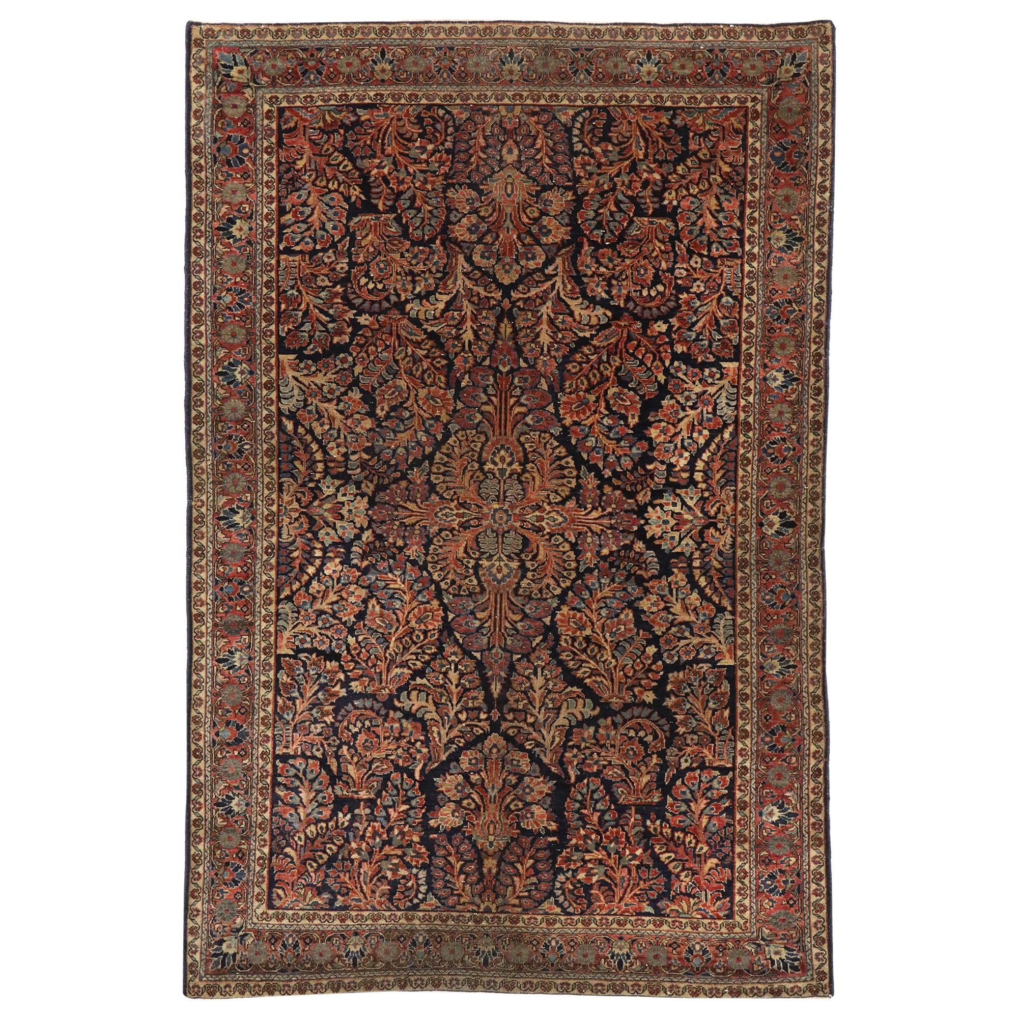 Antiker persischer Mohajeran-Sarouk-Teppich mit französischem Barock im viktorianischen Stil