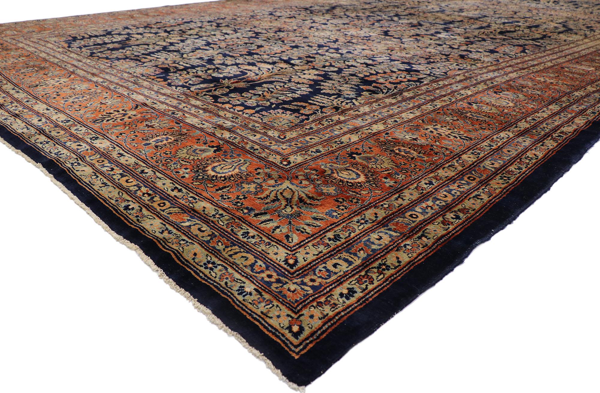 78094 Antique Persian Sarouk Mohajeran Rug with Traditional Style 13'03 x 24'01. With timeless floral design and a traditional color palette, this hand knotted wool antique Persian Mohajeran Sarouk rug is a captivating vision of woven beauty. The
