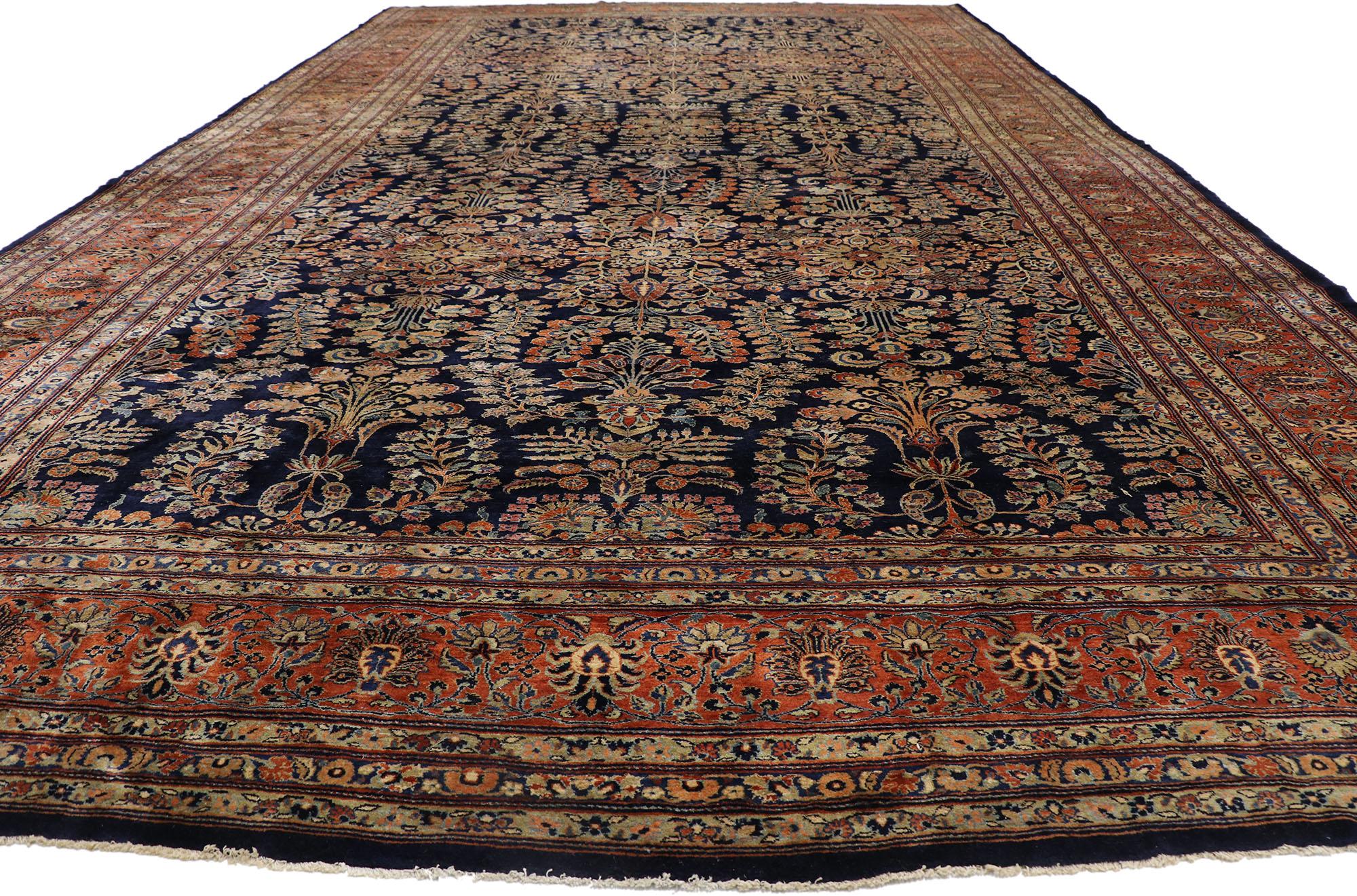 Sarouk Farahan Antique Persian Mohajeran Sarouk Hotel Lobby Size Rug  For Sale