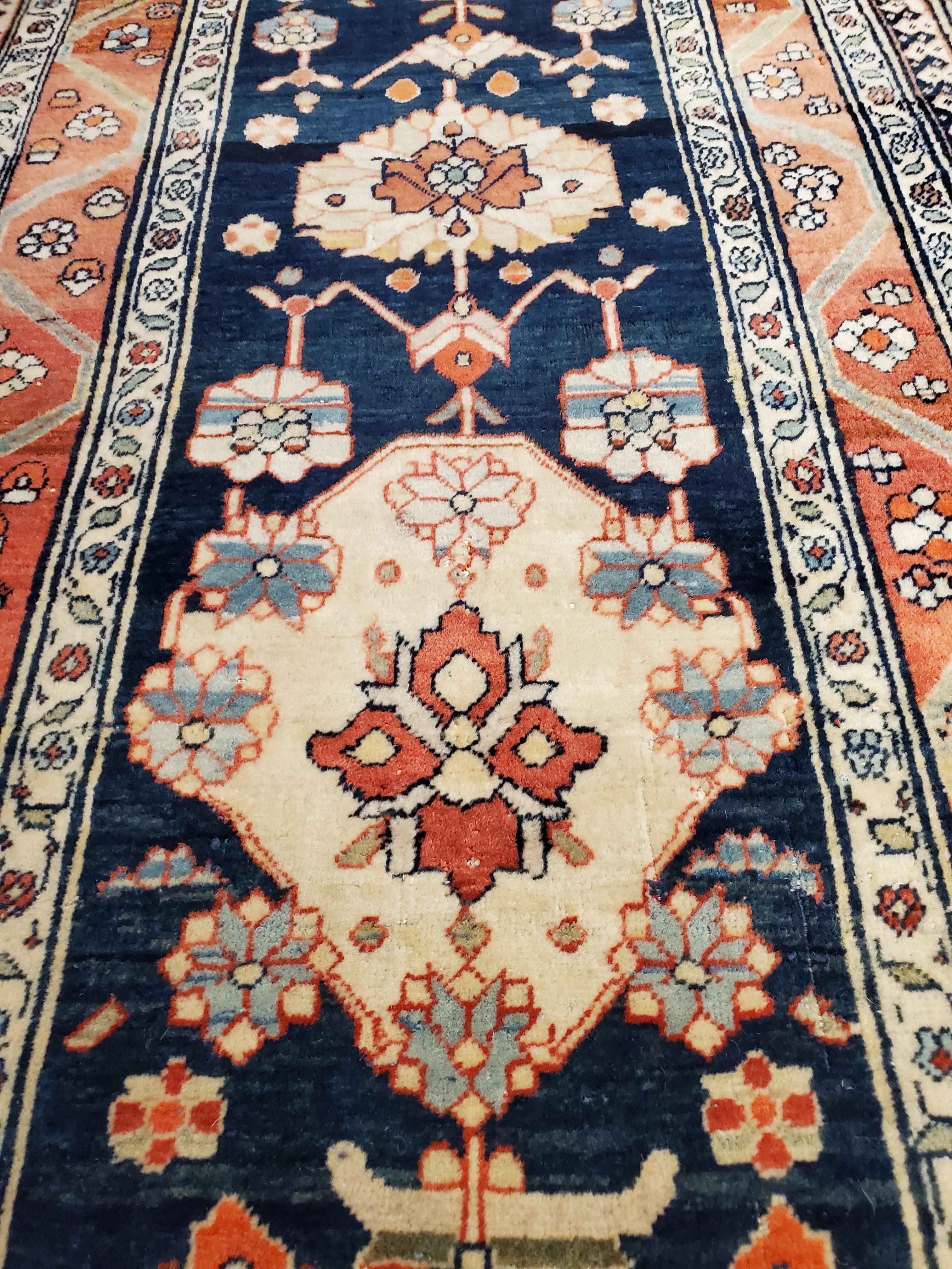 Antique Persian Mohtasham Kashan Carpet, Traditional, Ivory, Blue, Green, Reds 6