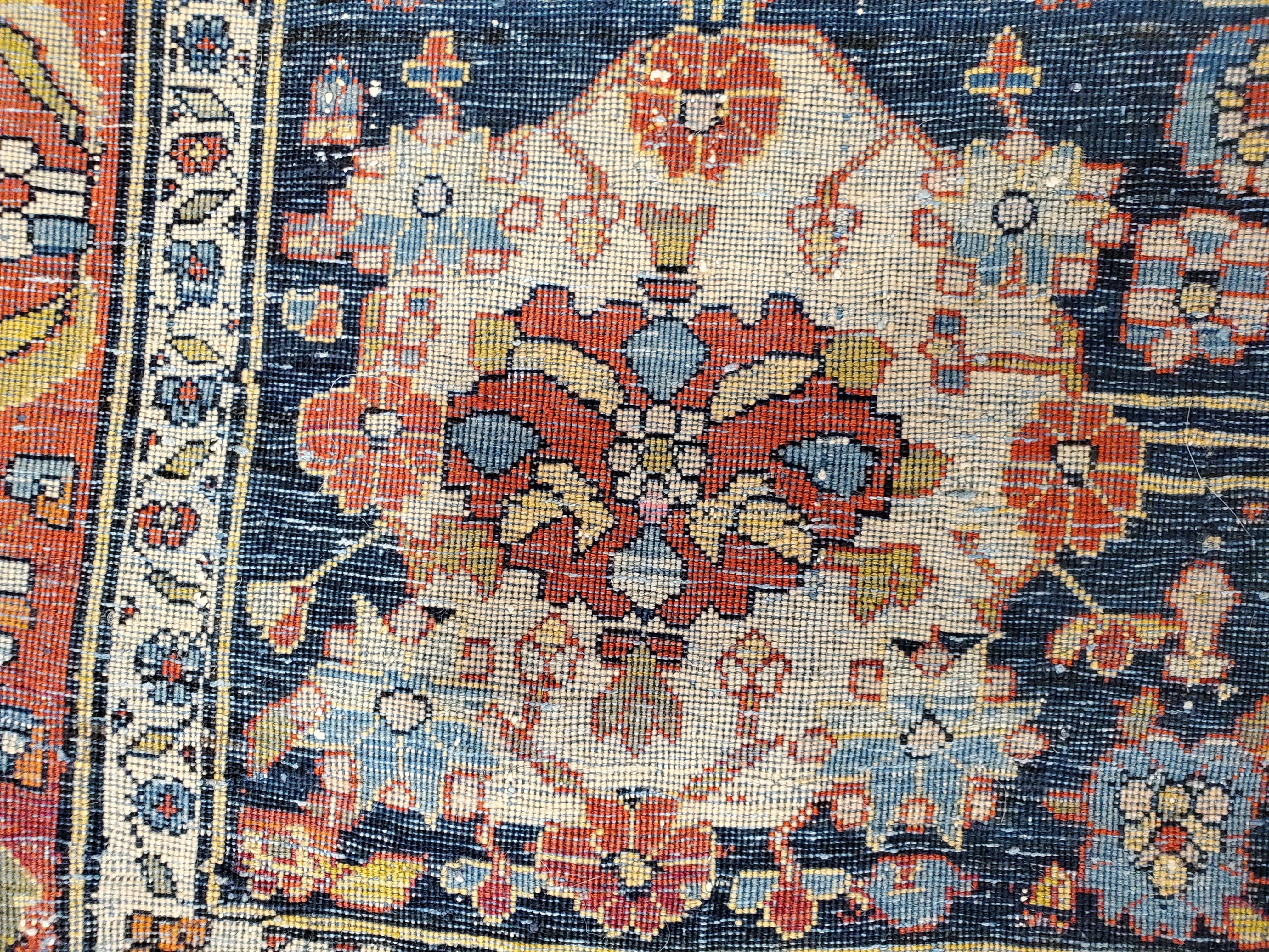Antique Persian Mohtasham Kashan Carpet, Traditional, Ivory, Blue, Green, Reds 11