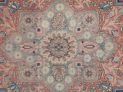 Antique Persian Mohtasham Kashan Carpet, Traditional, Ivory, Blue, Green, Reds