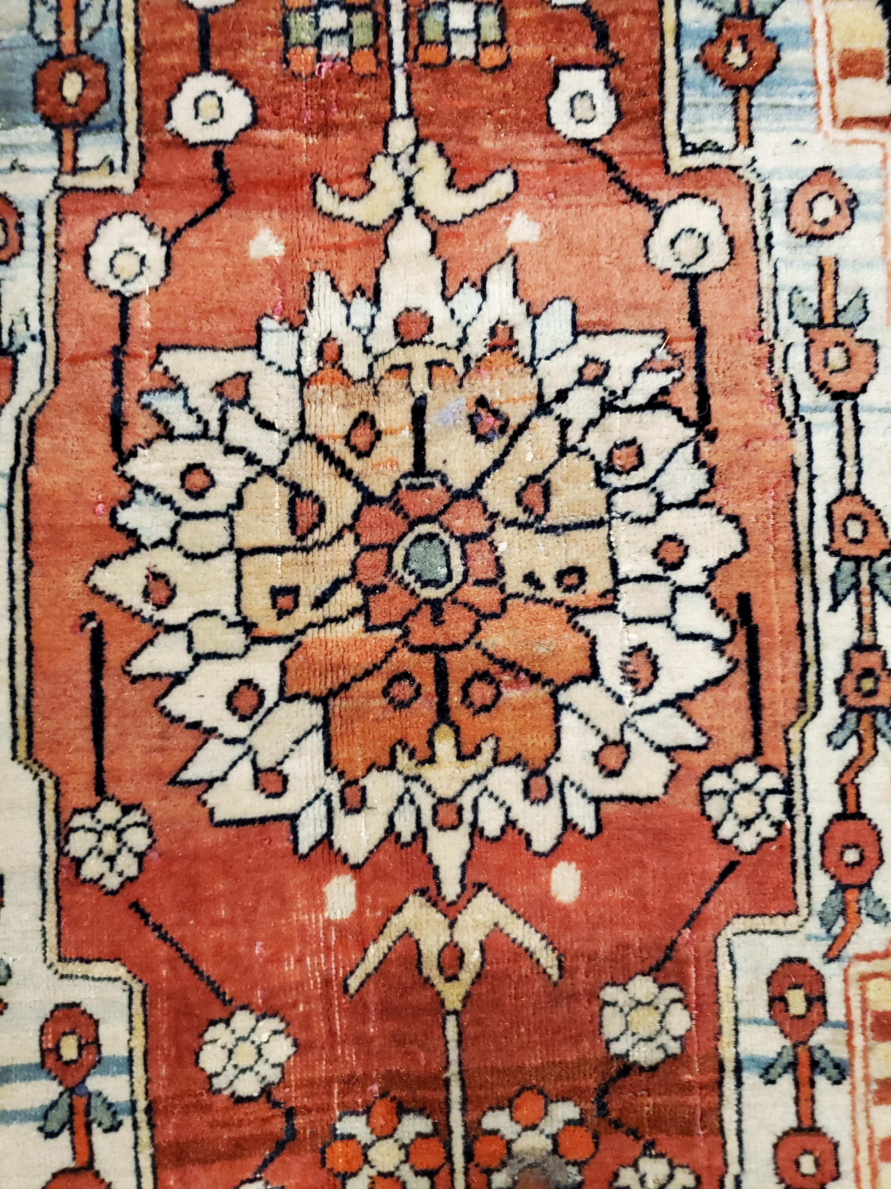 Antique Persian Mohtasham Kashan Carpet, Traditional, Ivory, Blue, Green, Reds 3