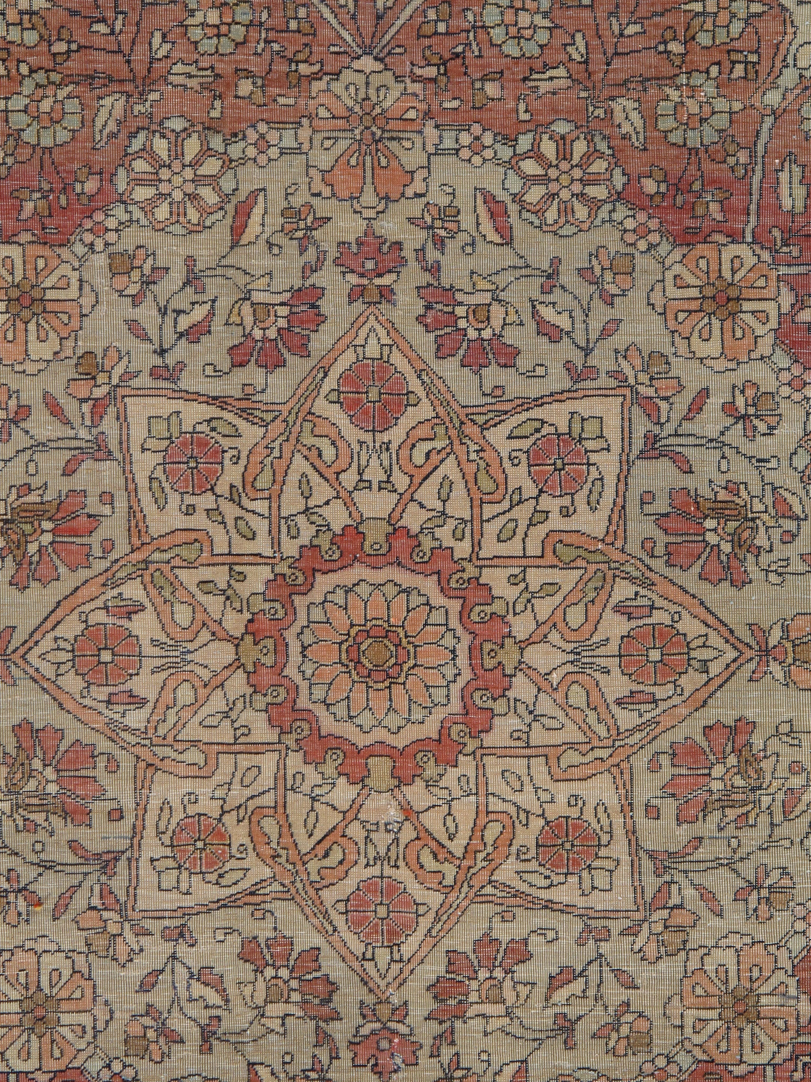 Hand-Knotted Antique Persian Mohtasham Kashan Carpet, Traditional, Soft, Ivory, Blue, Green For Sale